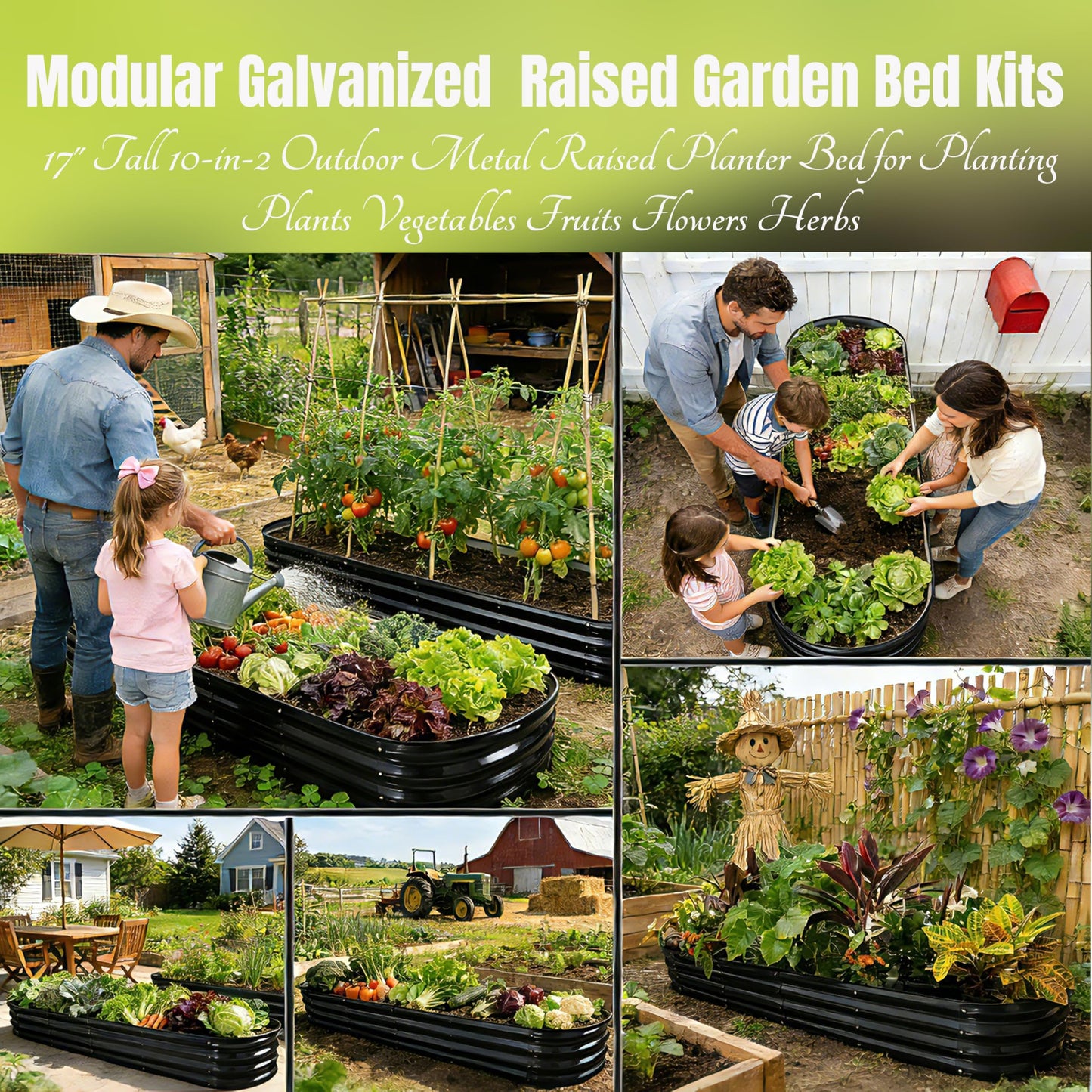 NestNature 2 Pack 17" Tall 10-in-2 Heavy-Duty Modular Galvanized Raised Garden Bed Kits - 8ftx2ft Metal Raised Beds for Planting Plants Vegetables Fruits Flowers Herbs - Outdoor Ground Planter Box