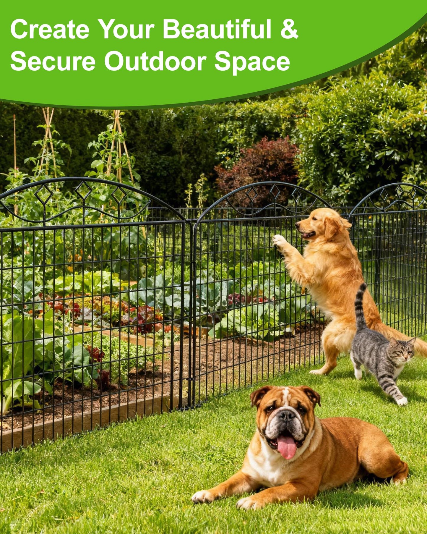 40in Tall 10-Panel Metal Garden Fence, No Dig Temporary Yard Fencing, Reusable Animal Barrier for Large Dogs & Garden Protection, Black