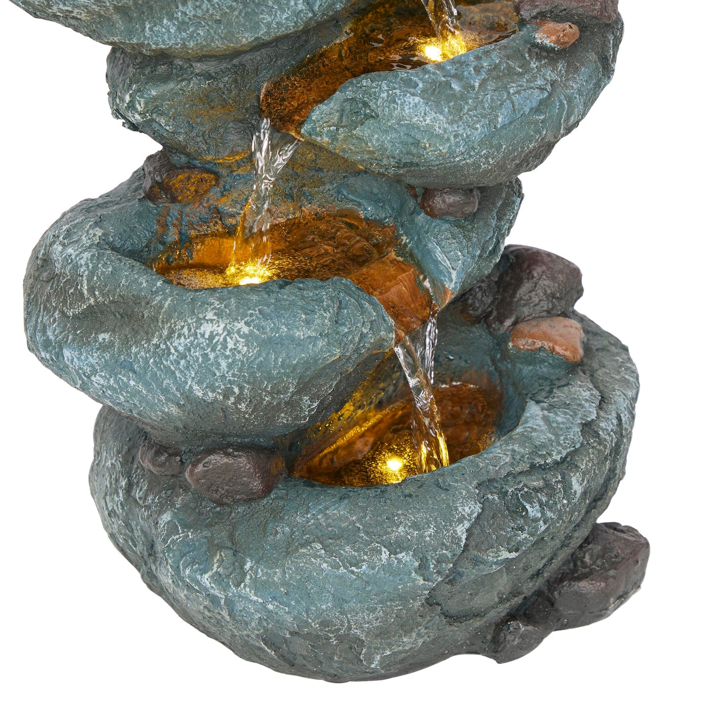 Alpine Corporation TZL418 14" 3 Tier Rock Fountain with LED Lights, Elegant Cascading Water Feature for Tabletop, Indoor Decor, Relaxing Stone Waterfall for Home & Office, Gray