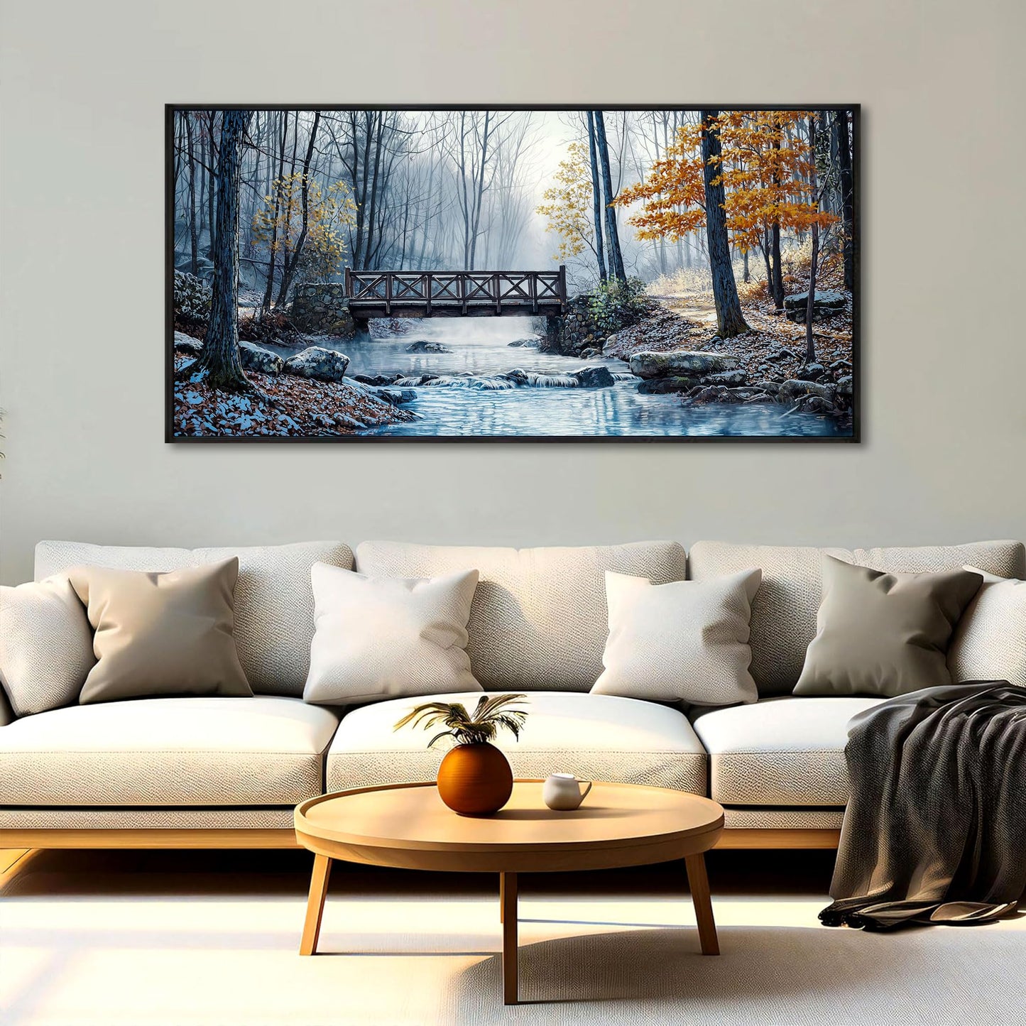 yiijeah Large Living Room Wall Art - Modern Wall Decor for Bedroom Office Decor Mountain Forest Landscapes Village Bridge Painting Framed Canvas Prints Ready to Hang Pictures Home Decor