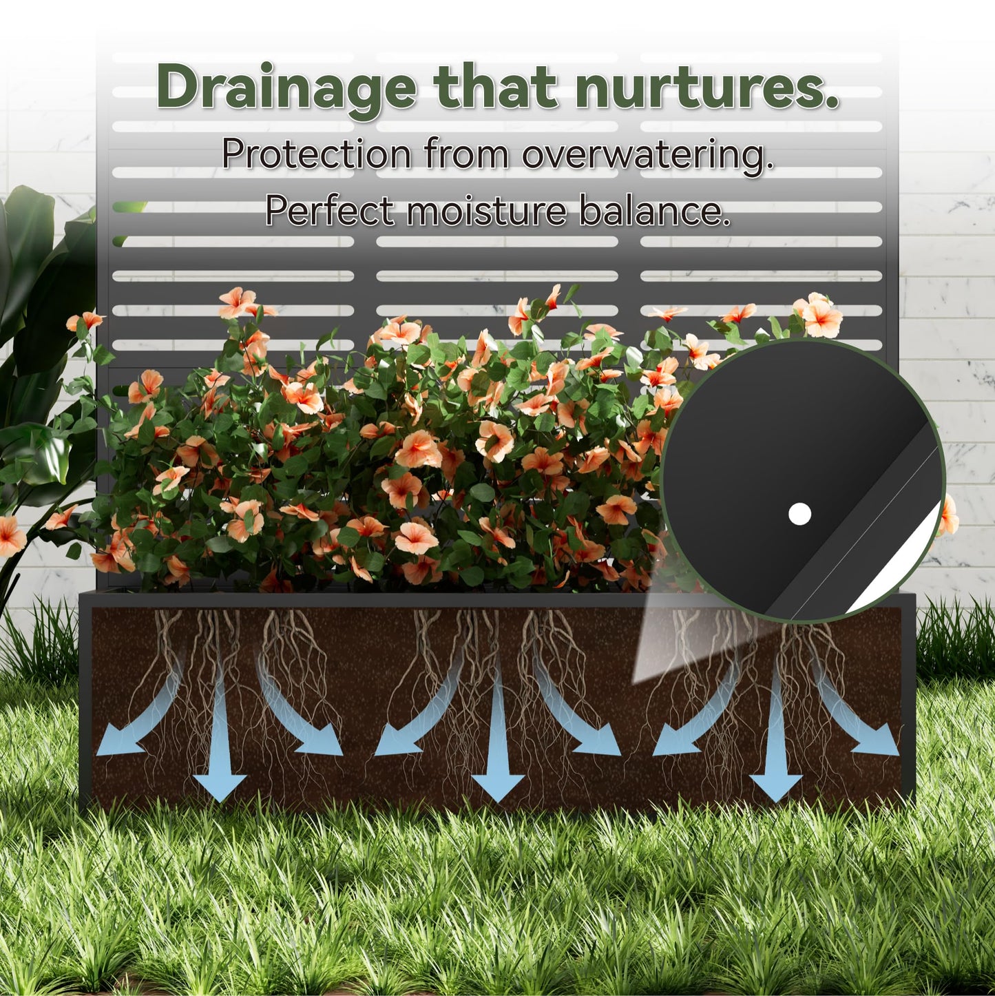 COFaR 71" Tall Metal Planter Box with Trellis & Privacy Screen, Steel Raised Garden Bed with Drainage Holes & Adjustable Feet, Outdoor Planter for Climbing Plants, Patio, Deck, Balcony (Slatted)