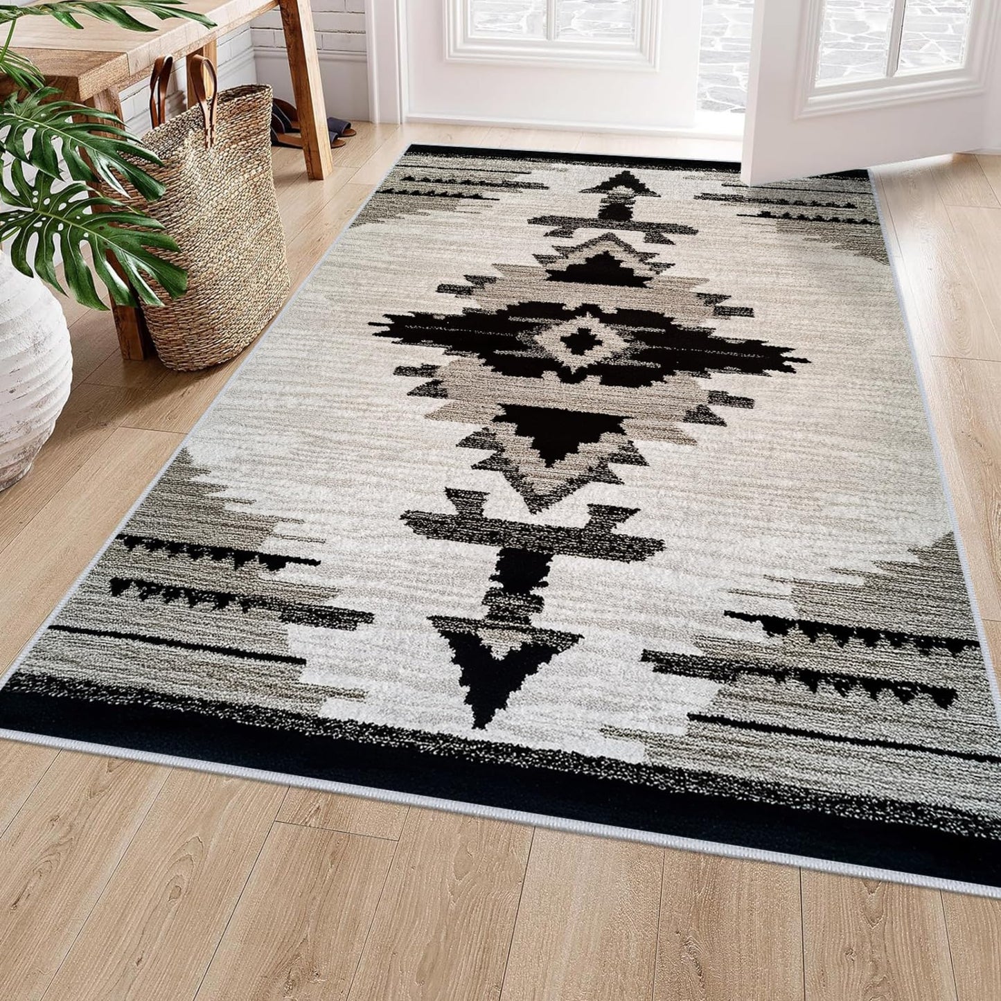 Western Area Rug Southwestern Aztec Navajo Washable 5x7 Rugs for Living Room Bedroom Southwest Tribal Gray Beige Non-Slip Soft Floor Large Carpet for Office Entryway Bathroom