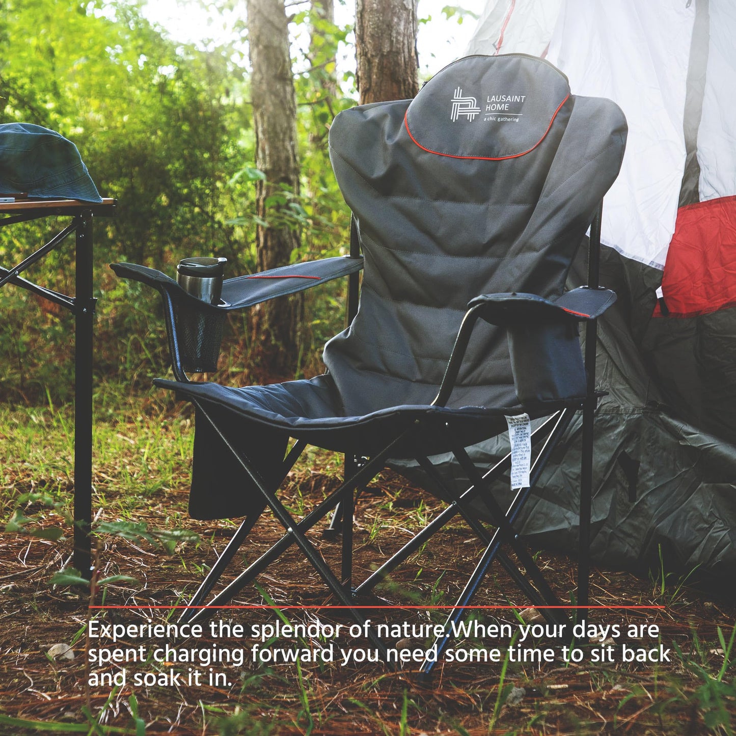 OUTSIDER Folding Camping Chair Heavy Duty Folding Chair 300lbs Oversized Outdoor Chairs with Cup Holder, Cooler Bag, Storage Pocket & Lumbar Support (Style-2, 2)