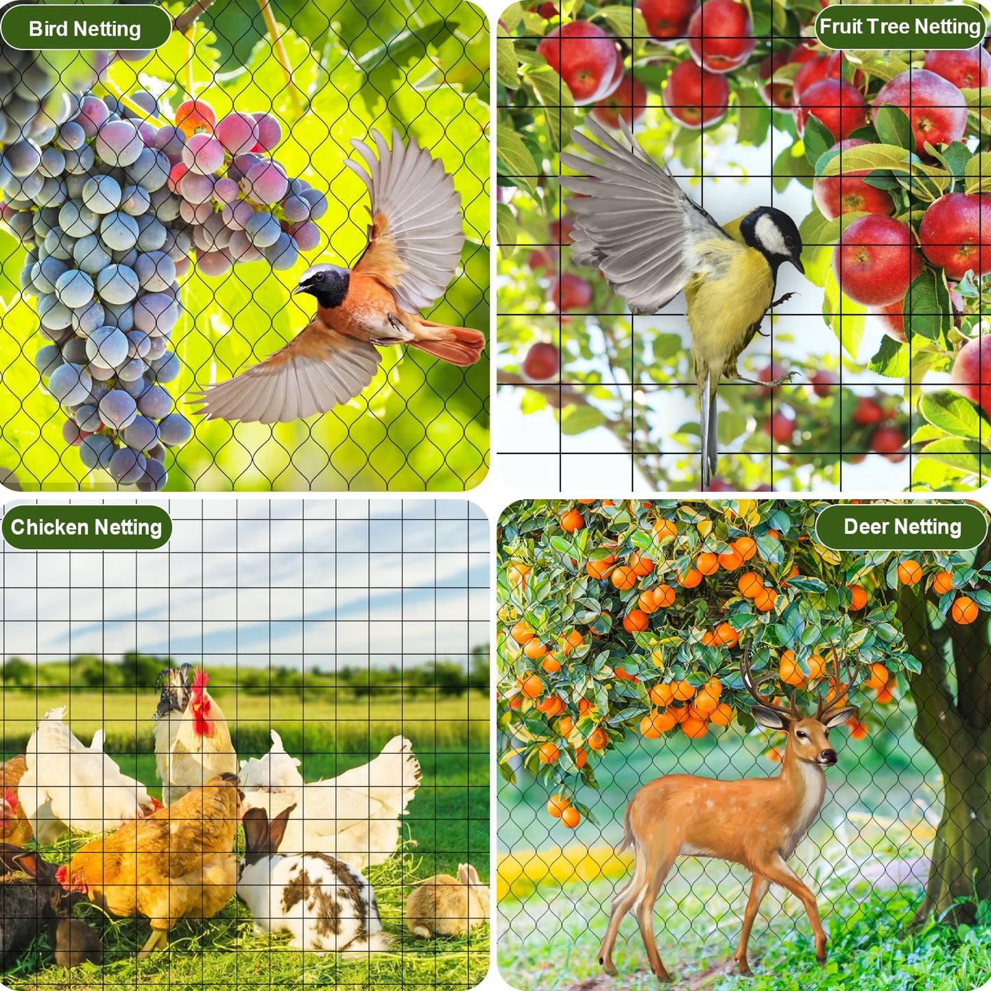 FEED GARDEN Heavy Duty Deer Netting - 7x100ft UV-Protected Garden Fence with 3/4" Fine Mesh - Includes 10 Stakes & 50 Zip Ties for Easy Installation