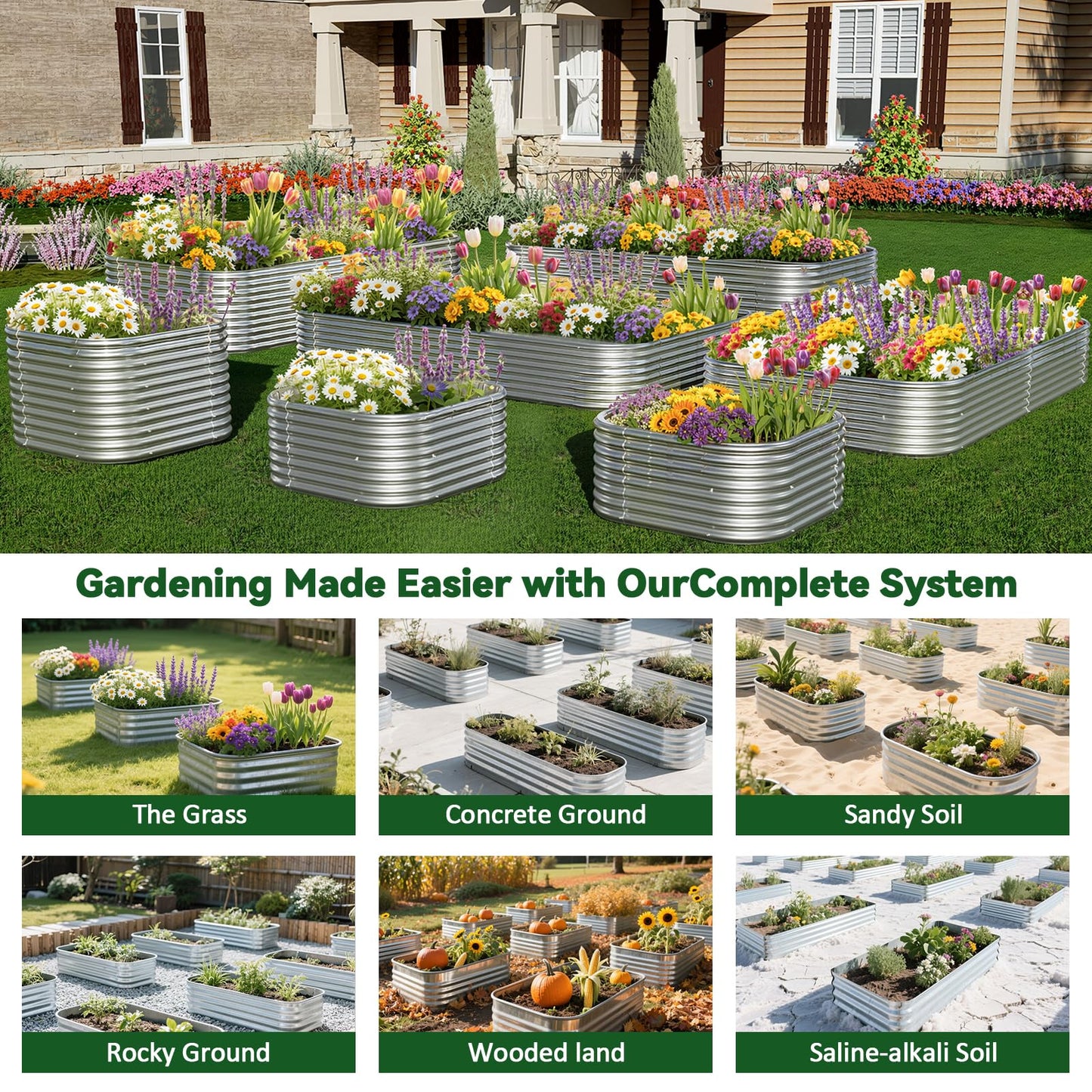 OZMSHF 4 Pcak 2x2FT Raised Beds for Gardening, Corrugated Galvanized Steel Raised Garden Bed, Outdoor Metal Above Ground Garden Bed for Vegetables and Flowers-2x2FTx10Inch