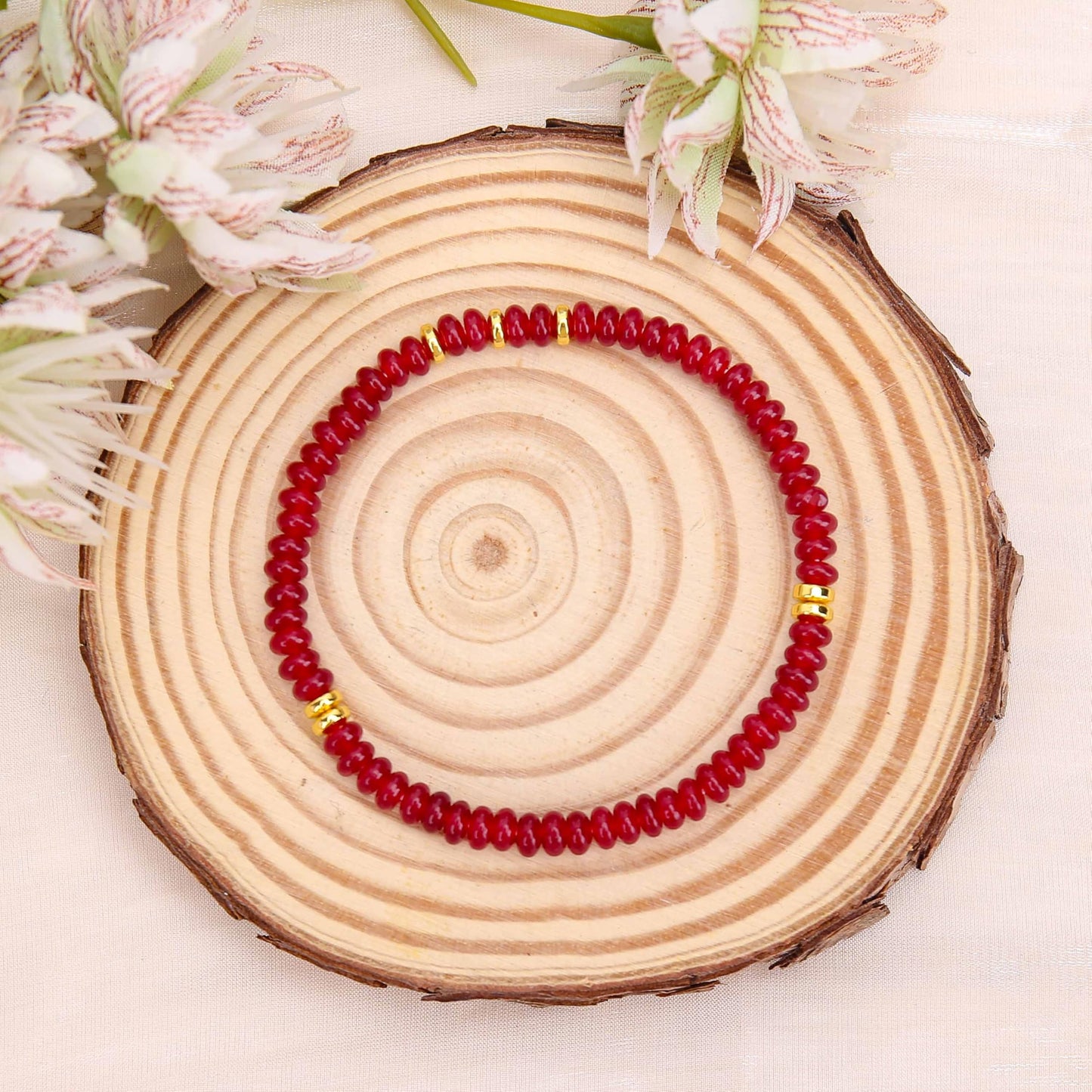 BONNY BOXX Natural 2 * 4mm Garnet Jade Rondelle Beads Bracelet for Unisex, Handcrafted Genuine Crystal Healing Gemstone Beaded Stretch Bracelet for Simple Jewelry Fashion Gifts