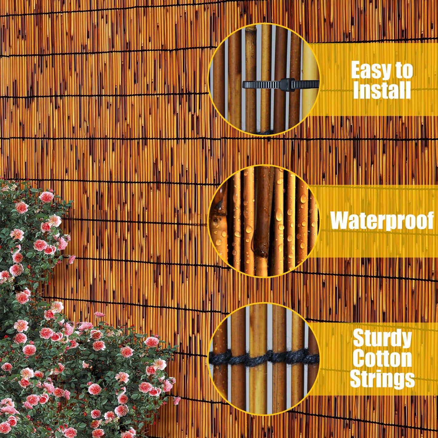 PAKNANO 2 Pack Natural Reed Fence,4FT X 16.4FT Bamboo Fencing Privacy Reed Screening for Outdoor, Gallery, Restaurant, Hotel, Patio (Brown)
