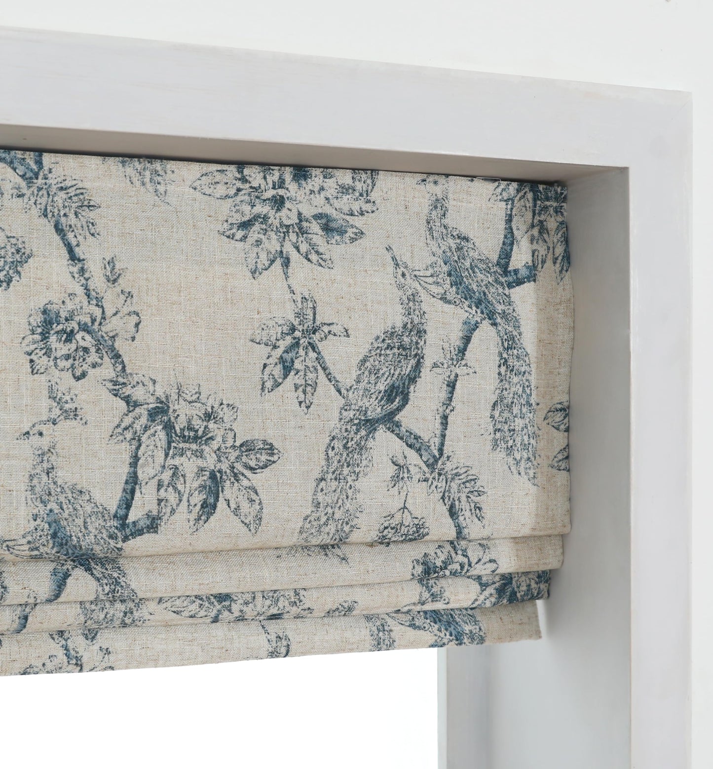 Everyday Celebration Peacock 100% Blackout Dual Layered Pull-Down Roman Shade for Windows, Peacock Pattern Printed on Natural Fabric Roman Shades for Home 30" W x 64" H Blue