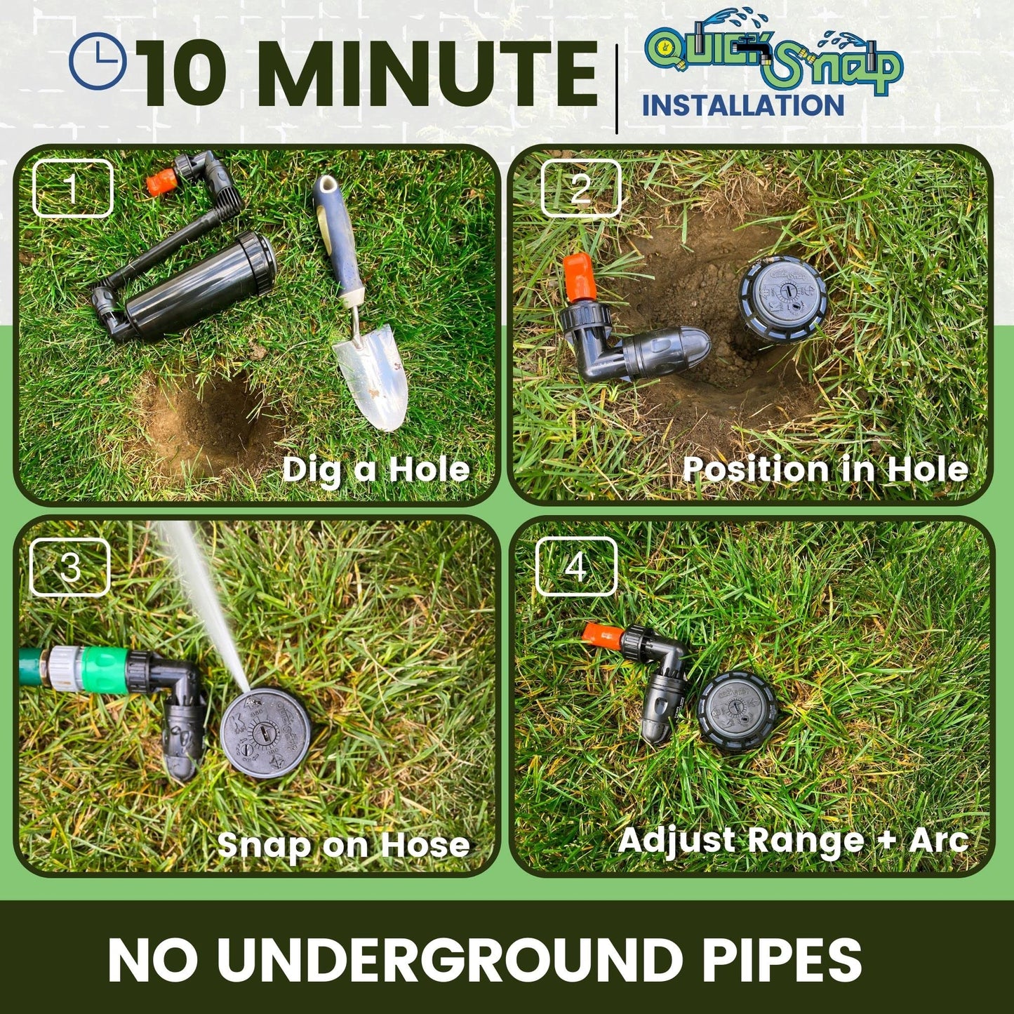 Quick-Snap QSK-745 In-Ground 5-Inch Pop-Up Adjustable Sprinkler 5-Pack With Quick Hose Connectors And Splitters
