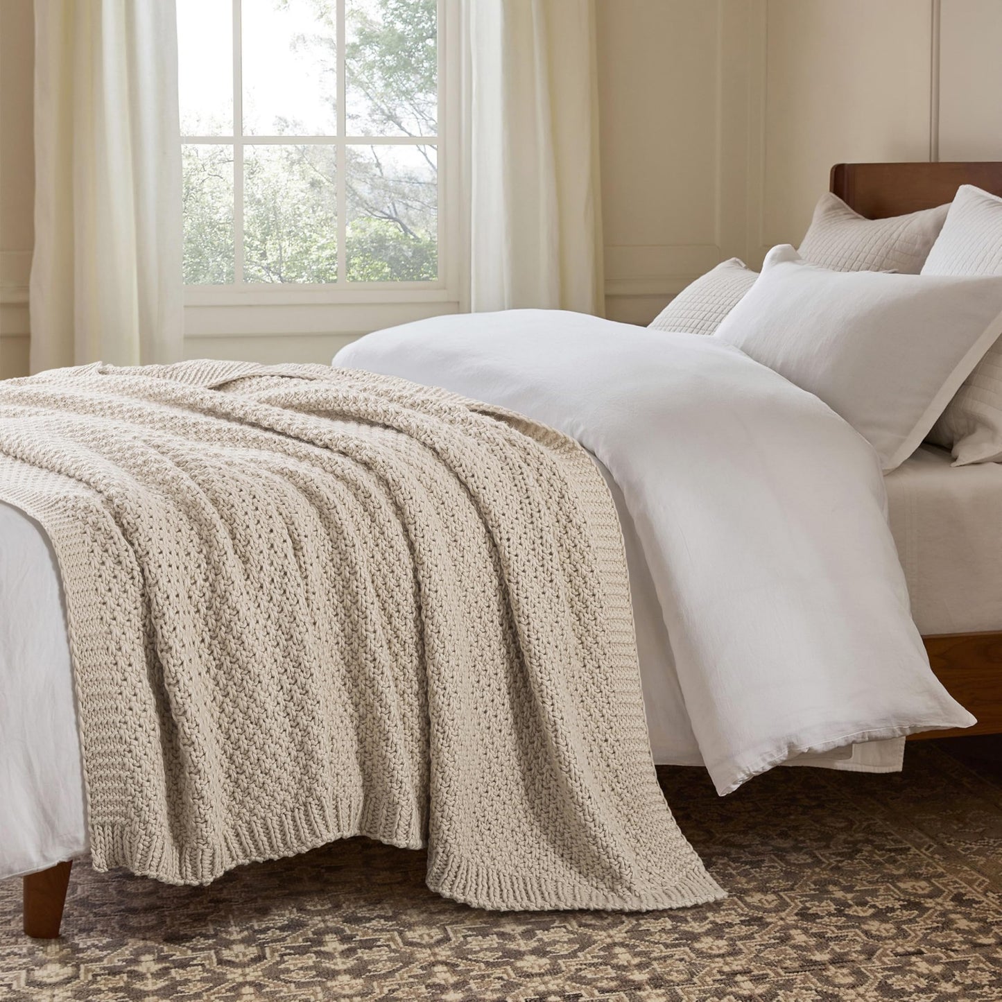 WDCOZY Chunky Cable Knit Throw Blanket Super Soft Warm Knitted Throw Blanket for Couch, Sofa, Chair, Bed Lightweight Breathable Cozy Comfortable Home Decorative Camel Tan Beige 50x60 Inches