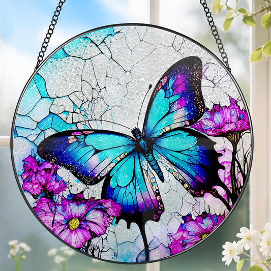 8 Inch Stained Glass Suncatcher Ornament, DOUHASU Butterfly Sun Catchers Indoor Window, Stained Glass Window Hanging, Home Decor, Butterfly Lovers Gifts for Her, Women, Mom, Grandma, Friend