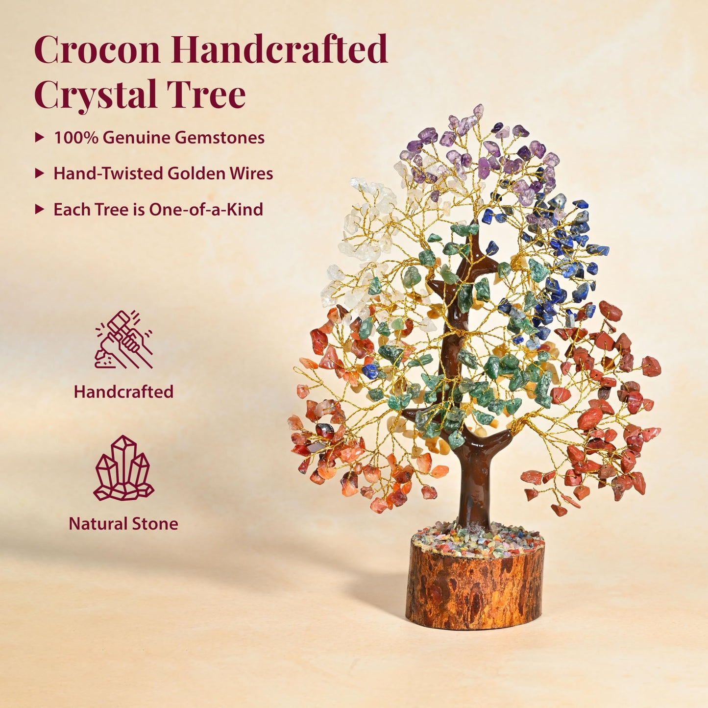 Crocon® 7 Chakra Healing Crystals Tree of Life, Birthday Gifts for Women, Crystals and Healing Stones, Room Decor, Positive Energy Women Gift Ideas, House Warming Gifts New Home for Sisters & Mom