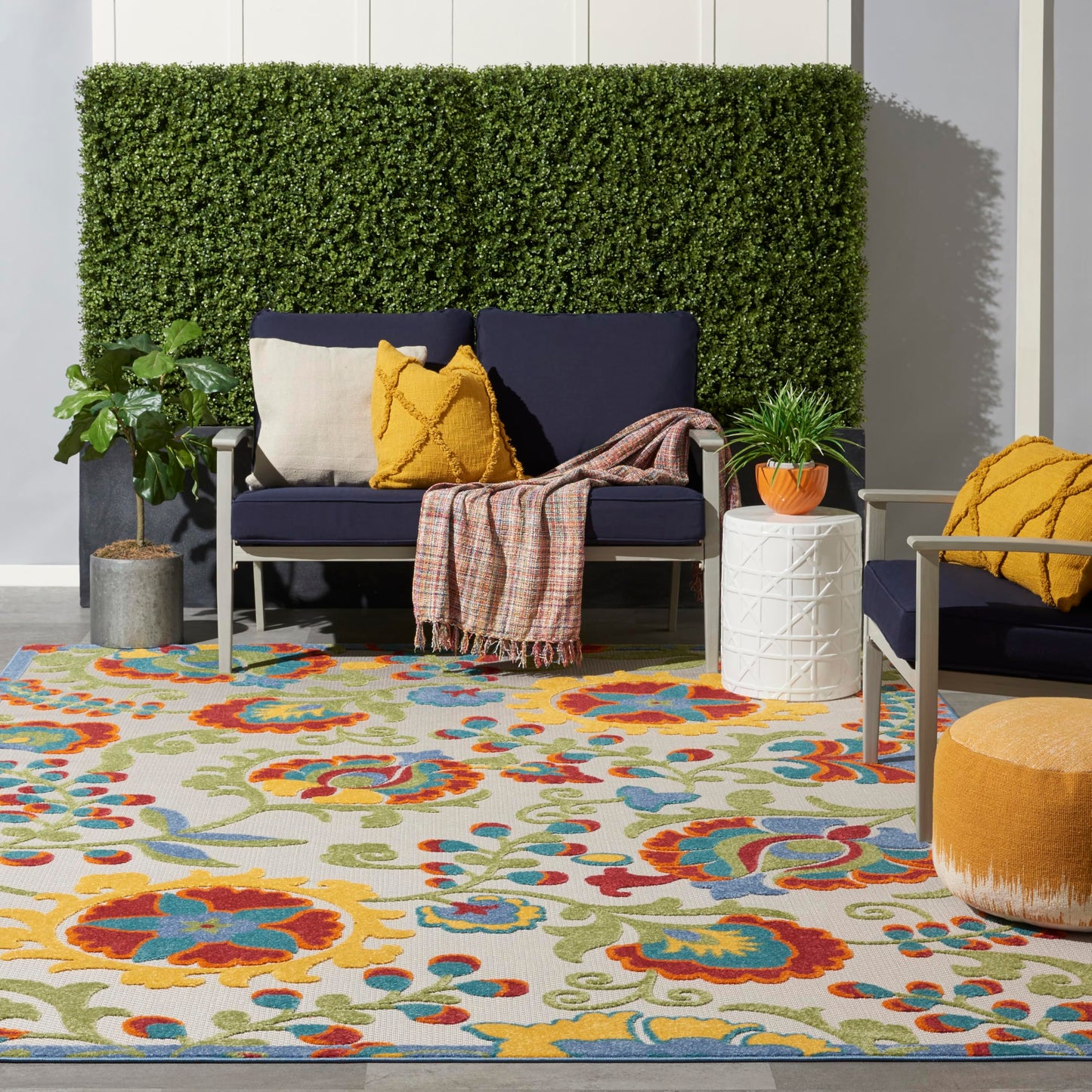 Nourison Home Aloha Ivory Multicolor 9' x 12' Area Rug - Easy Clean, Non Shedding, Bed Room, Living Room, Dining Room, Kitchen (9' x 12')