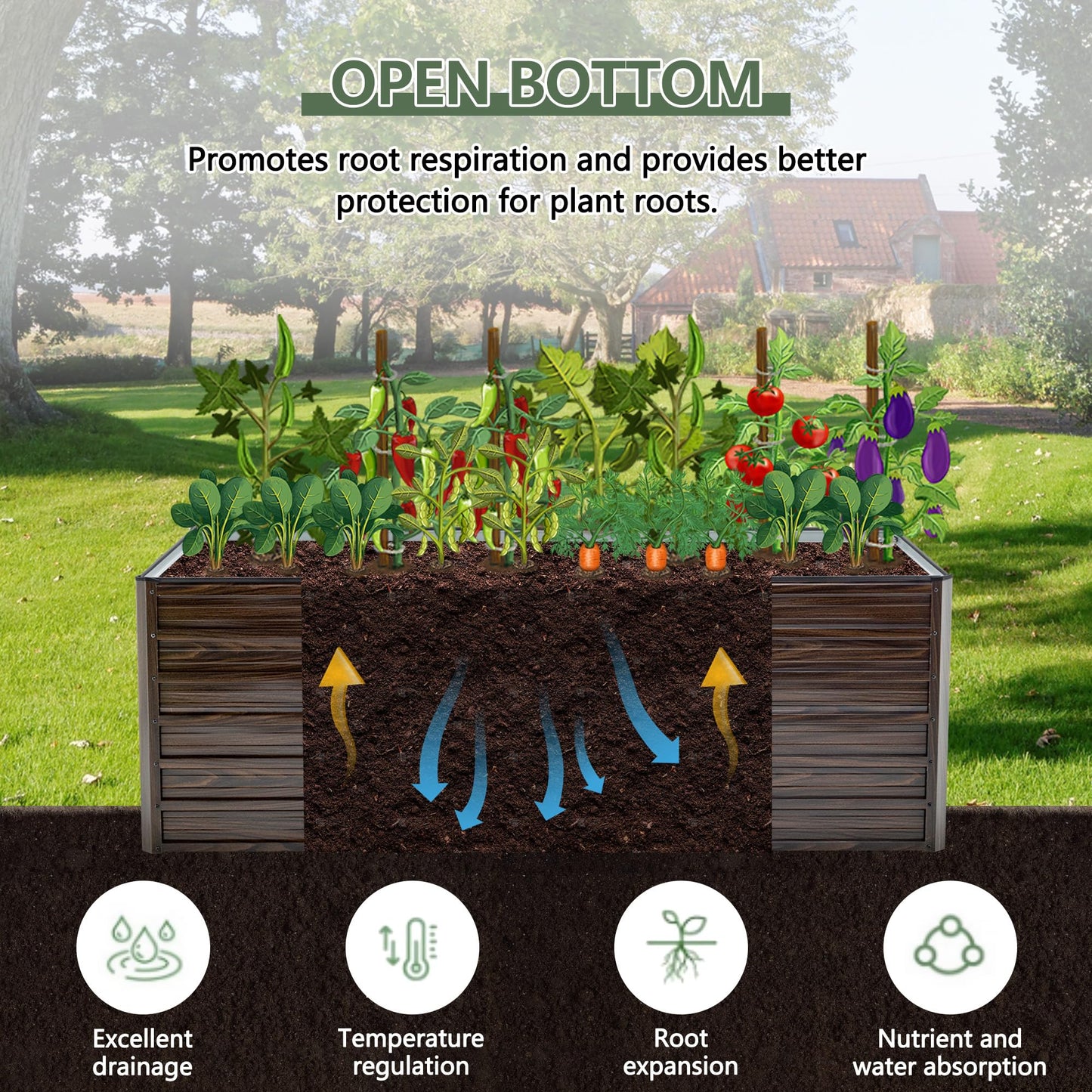 RocVanc Galvanized Raised Garden Beds 6x3x2FT Outdoor Planter Boxes with Safety Edging and Gloves Metal Garden Bed Kit for Vegetables Flower and Fruits (Brown Wood Grain
