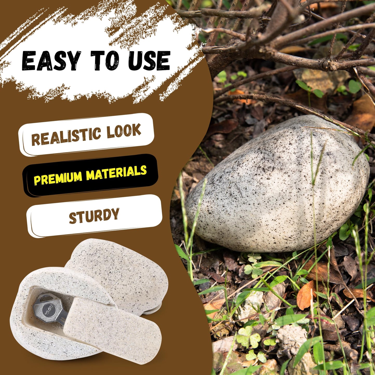 BarGifts Fake Rock Key Hider Safe for Outdoor Garden or Yard, Large Size Fake Stone Hidden Safe - Looks Stone- Hide A Key Outside in Rock