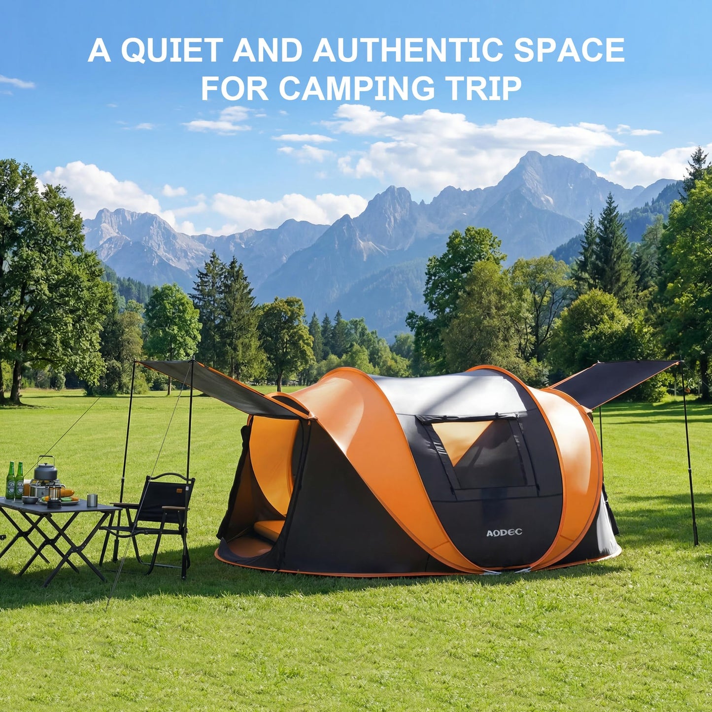 AOPEC Pop Up Camping Tent, 2/4/6 Person Instant Tent Waterproof PU4500mm, Spacious Ventilated Camping Tent with Front Porch, Quick Setup Lightweight Portable for Outdoor Camping Hiking Beach