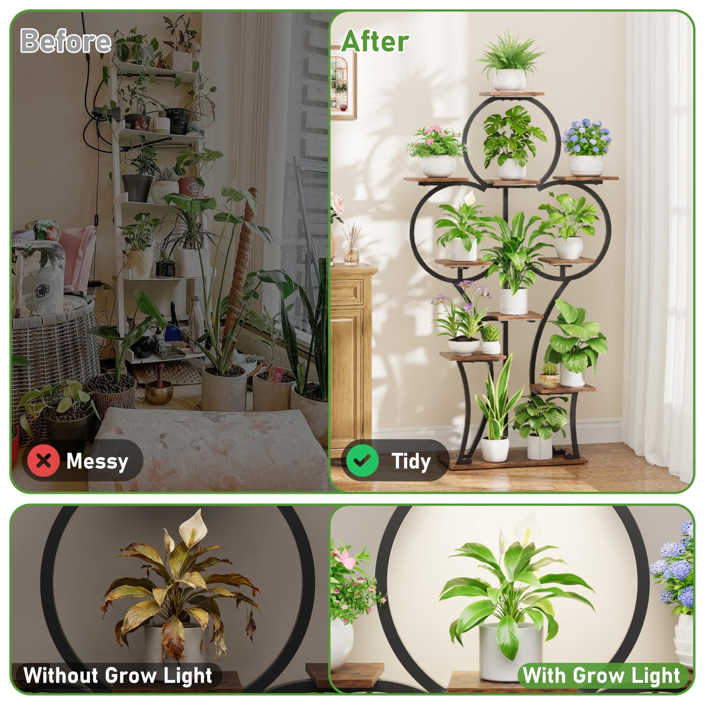 POZILAN Plant Stand Indoor with Grow Lights - 63" Indoor Plant Stands, 10 Tiered Plant Shelf for Indoor Growing, Corner Lighted Plant Shelves for Balcony, Living Room, Patio, Black