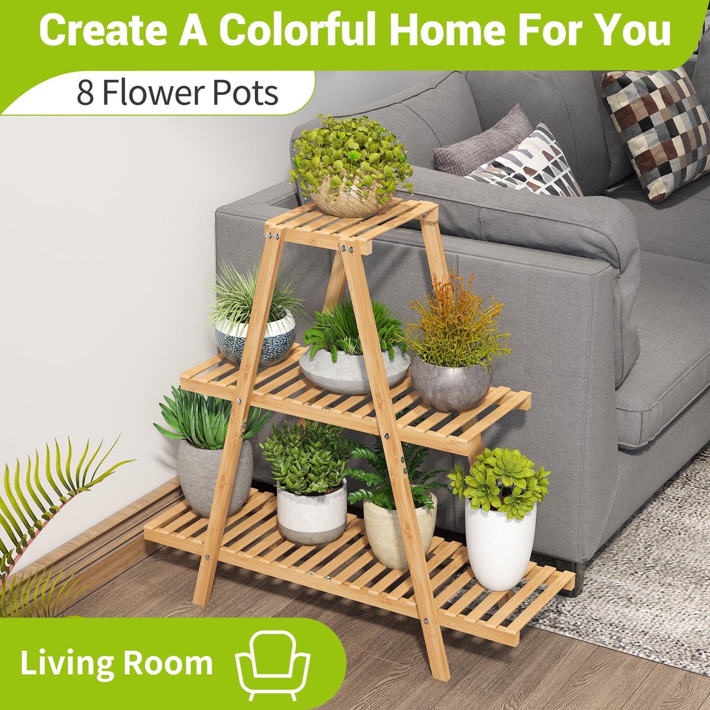 BMOSU Plant Stand Bamboo for Indoor Outdoor Tiered Plant Shelf 8 Potted Flower Holder Ladder Rack Garden Balcony Living Room Patio(3 Tier Natural)