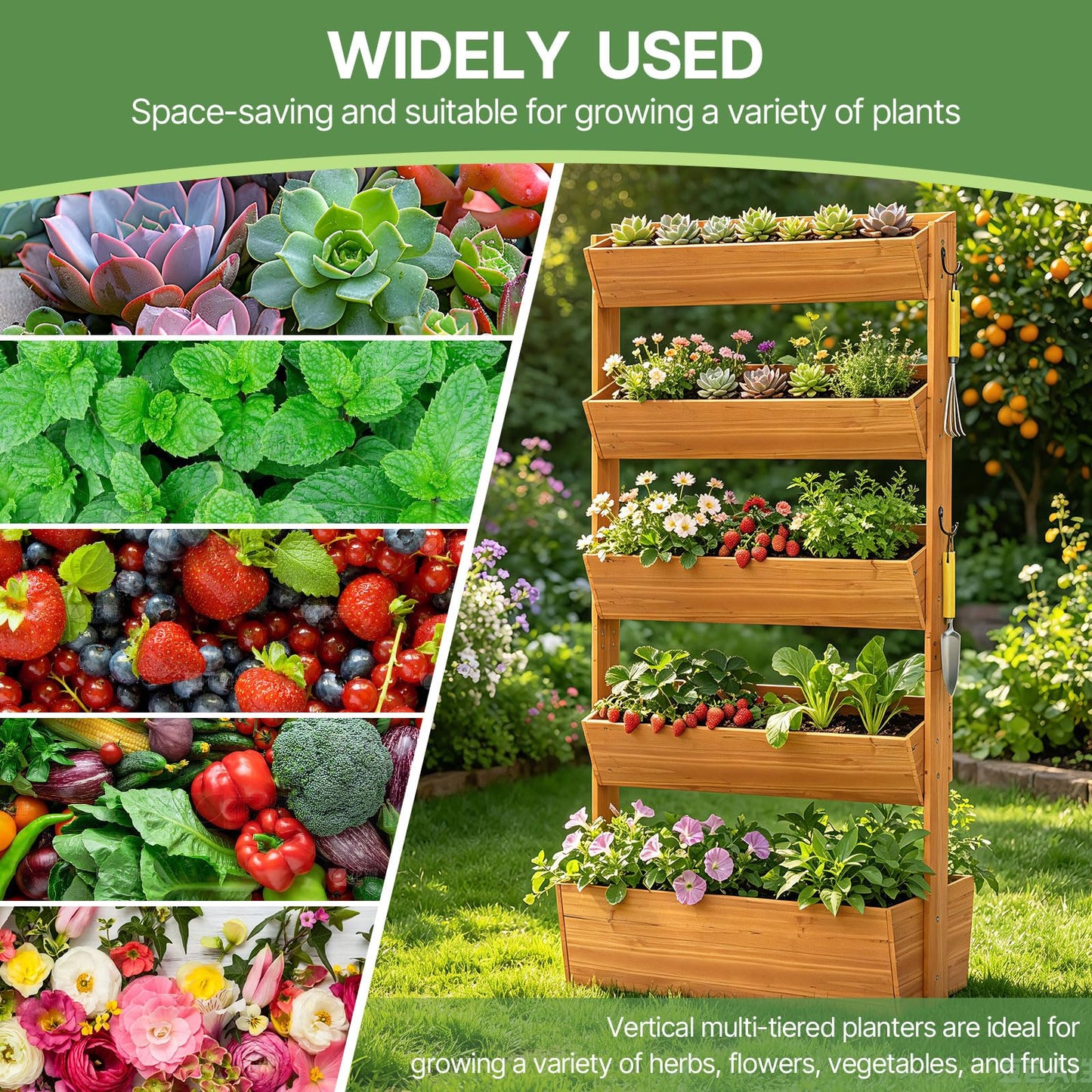 Suteck Raised Garden Bed, Vertical Wooden Raised Garden Bed, 5 Tier Garden Planters Freestanding Plant Stand Flower Rack Wooden Planter Box For Plants Flowers Herbs Vegetables Indoor Outdoor Gardening