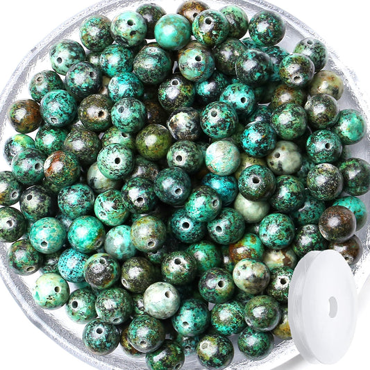 QINJIEJIE 100PCS African Turquoise Beads 8mm Natural Stone Beads Round Loose Gemstone Bead for Bracelet Beading Crystal Jewelry Making DIY Necklace Earrings 0.32"
