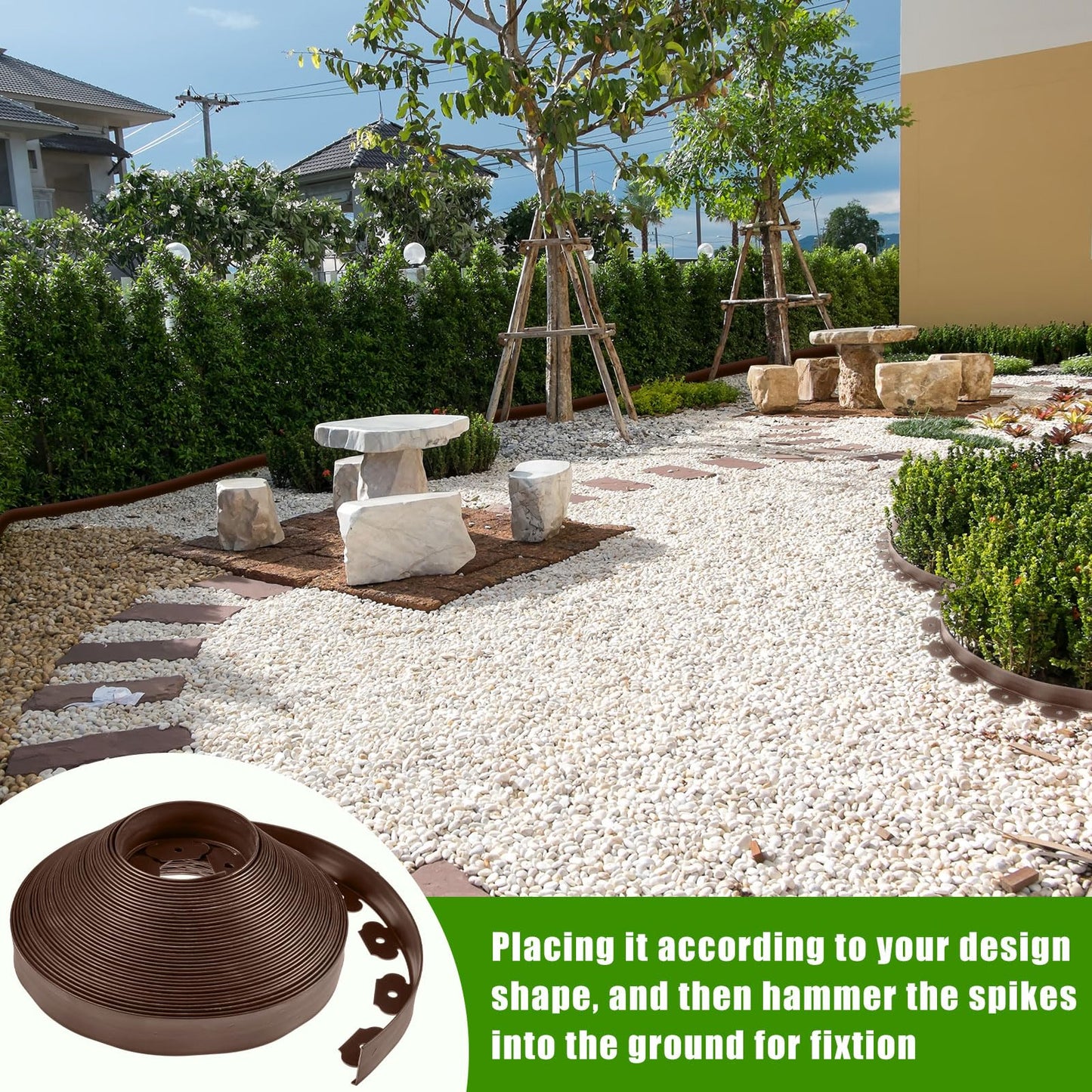 Sasylvia 2.5'' x 200' Landscape Edging Kit Edging Border Coil Include 120 Anchoring Spikes 10 Connectors Plastic Garden Border for Lawn Garden Grass Yard Home(Brown)