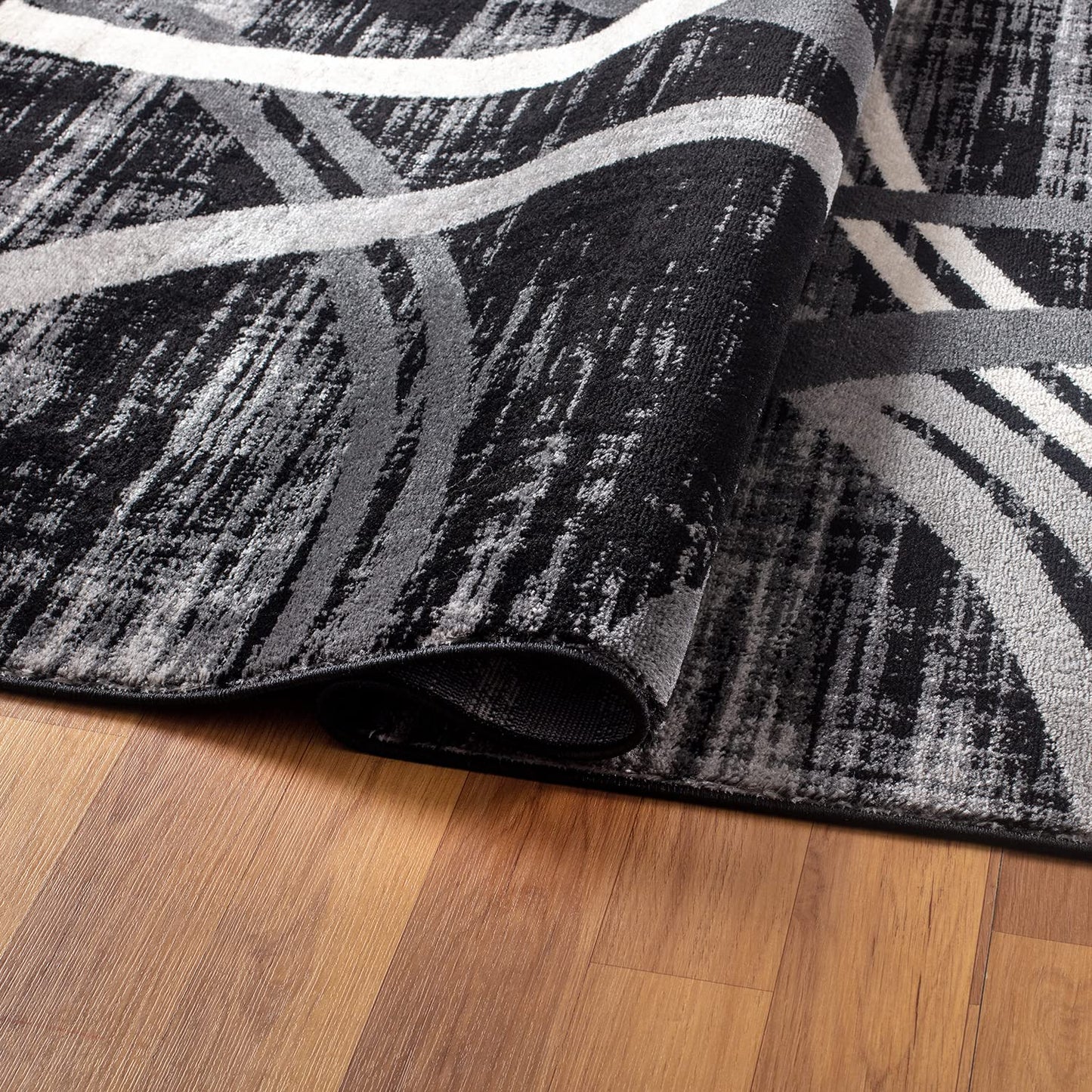 Rugshop Modern Wavy Circles Design Runner Rug, Non-Shedding Carpet for Hallway, Entryway, or Kitchen, Black, 2' x 7'2"