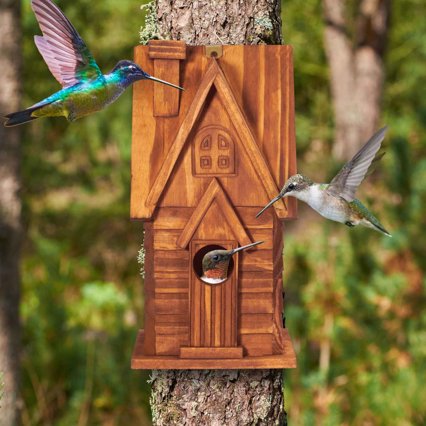 MIXUMON Bird Houses for Outside, Outdoor 2 Bird House Room for 2 Bird Families Bluebird Finch Cardinals Hanging Birdhouse for Garden (Style 11)