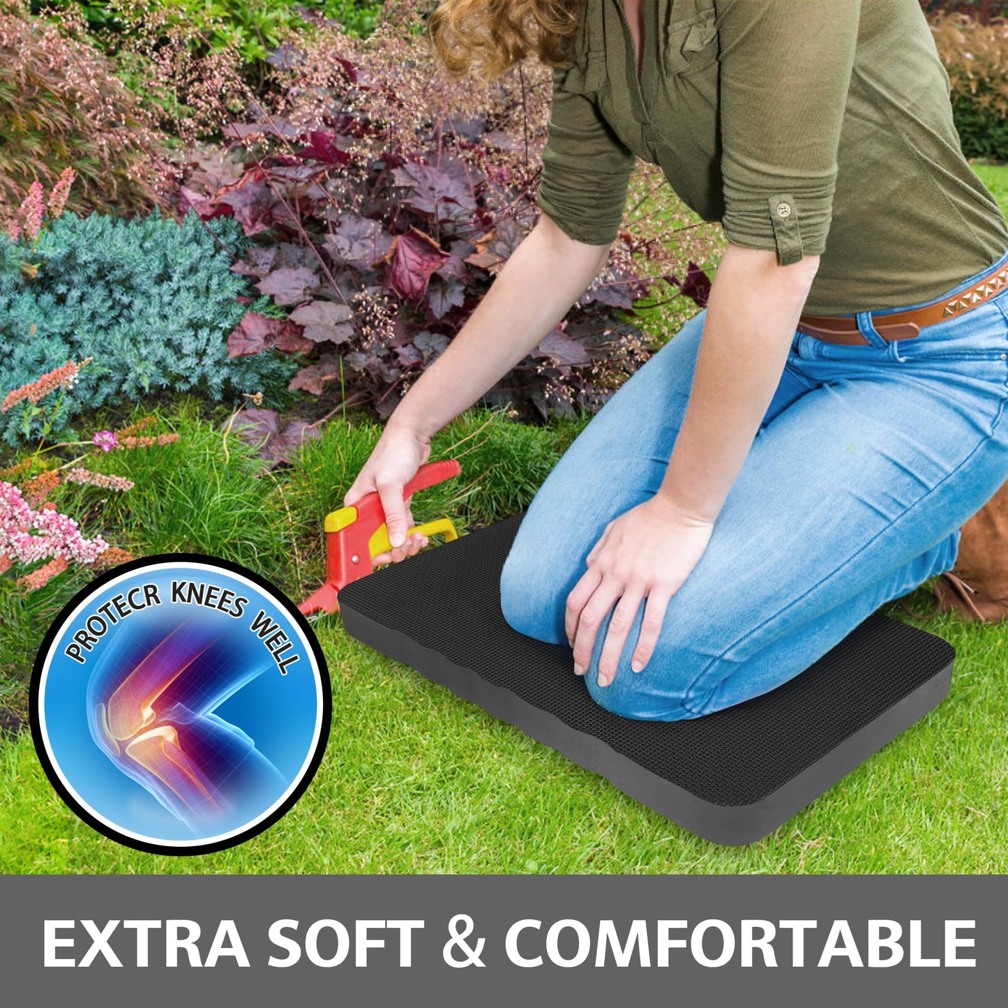HOOPLE Extra Thick Kneeling Pad, Soft Foam Kneeling Cushion, Waterproof Gardening Knee Pads, Lightweight Knee Mat for Bathing, Workout Supplies, Exercise Yoga, Garden Work Gifts 17.5 x 11 x 1 in, Black