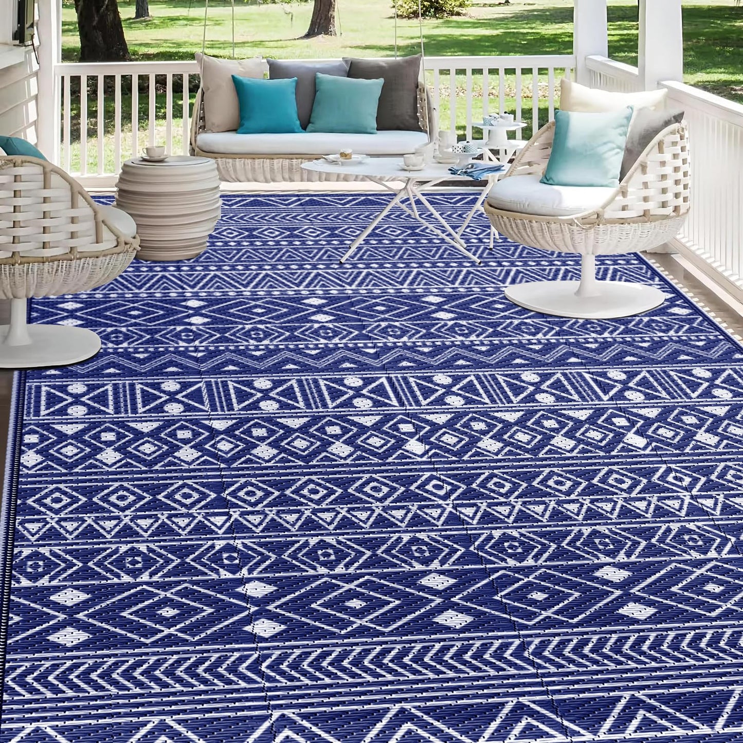 StepLively Outdoor Rug 5x8 ft, Reversible Waterproof Outdoor Plastic Straw Rug, Patio Rug Waterproof, Outdoor Large Area Rug for RV, Camping, Garden, Porch, All-Weather & Easy to Clean(Blue)