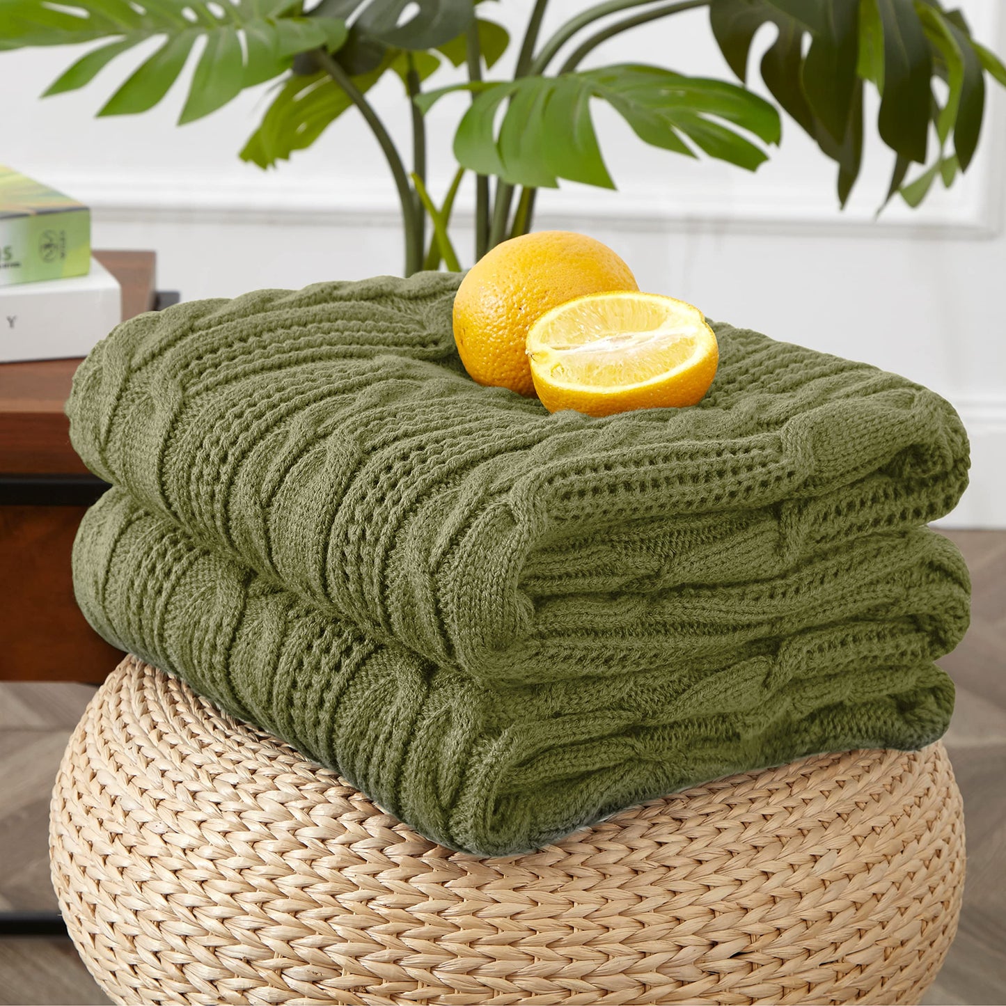 Aormenzy Cable Knit Throw Blankets 30 x 40 Inches, Soft Cozy and Lightweight Knitted Blanket, Machine Washable 100 Percent Acrylic Blanket, Decorative Throw Blanket for Couch Sofa Bed, Olive Green