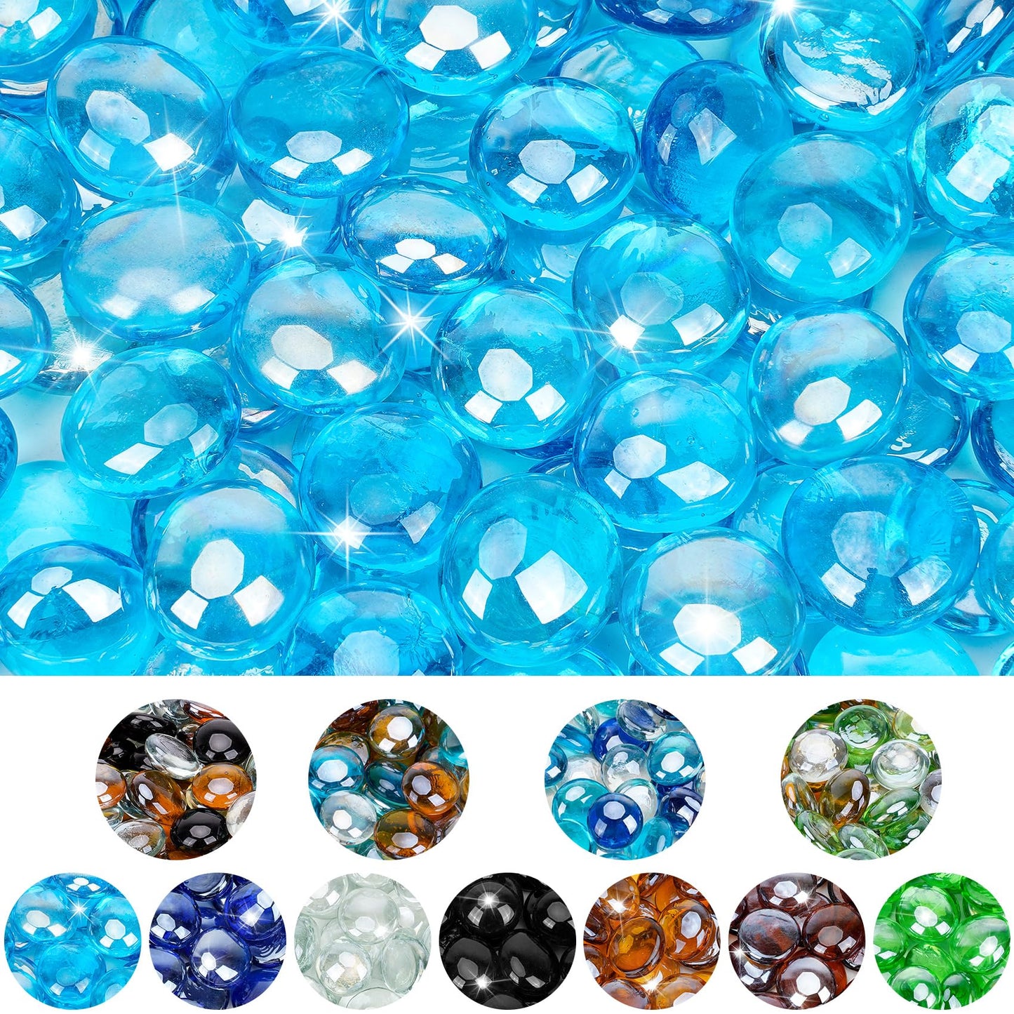 Mr. Fireglass 10 Pound Fire Glass Beads, 1/2" Reflective Round Fire Glass Drops for Fireplace Fire Pit & Lanscaping, High Luster Caribbean Blue