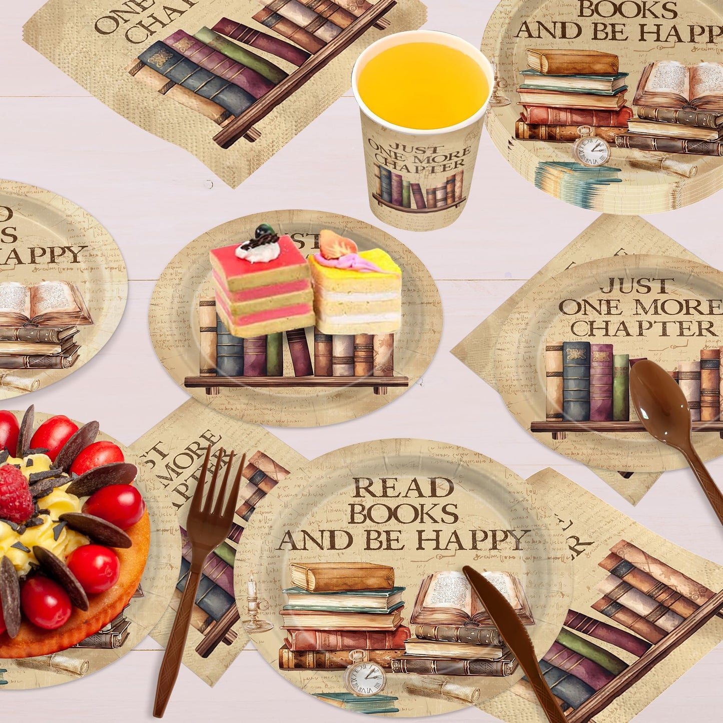 168pcs Vintage Book Party Plates Napkins Party Book Club Theme Birthday Supplies Library Reading Tableware Set Paper Cups Disposable Forks for Birthday Party Supplies Serve 24