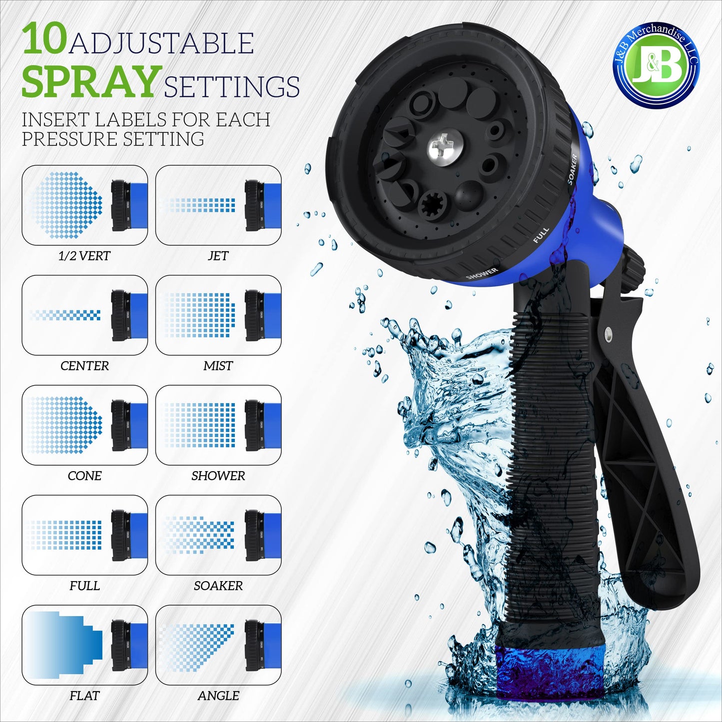 J&B XpandaHose 100ft Expandable Garden Hose – Ultra-Strong 3750D, 4-Layer Latex Core, Brass 3/4" Connectors, 10-Pattern Nozzle & Storage Bag – Lightweight, Kink-Reducing, Leak-Resistant