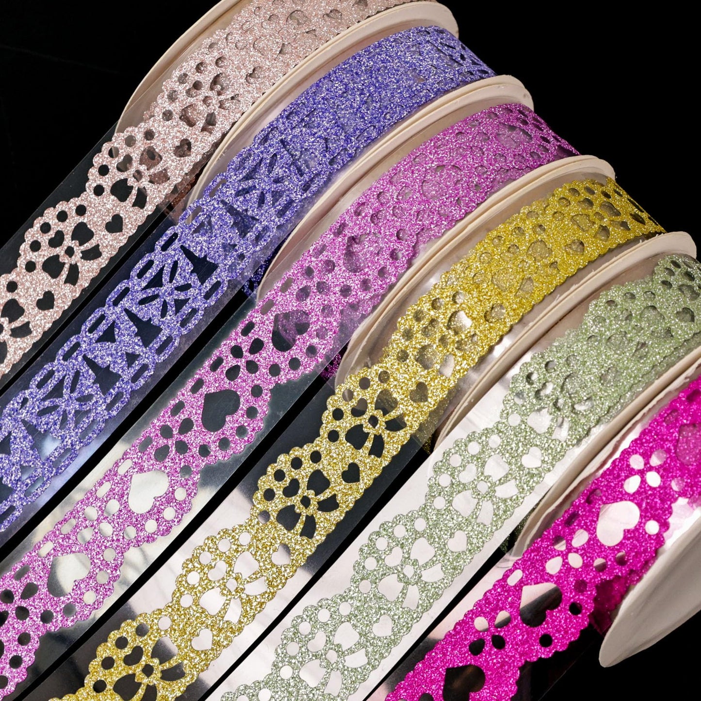 SallyFashion Decorative Washi Tape Set - 6Rolls Glitter Lace Washi Tape for Card Making Supplies, Scrapbook Craft Supplies, Aesthetic Journaling, DIY Craft Projects Gift Wrapping
