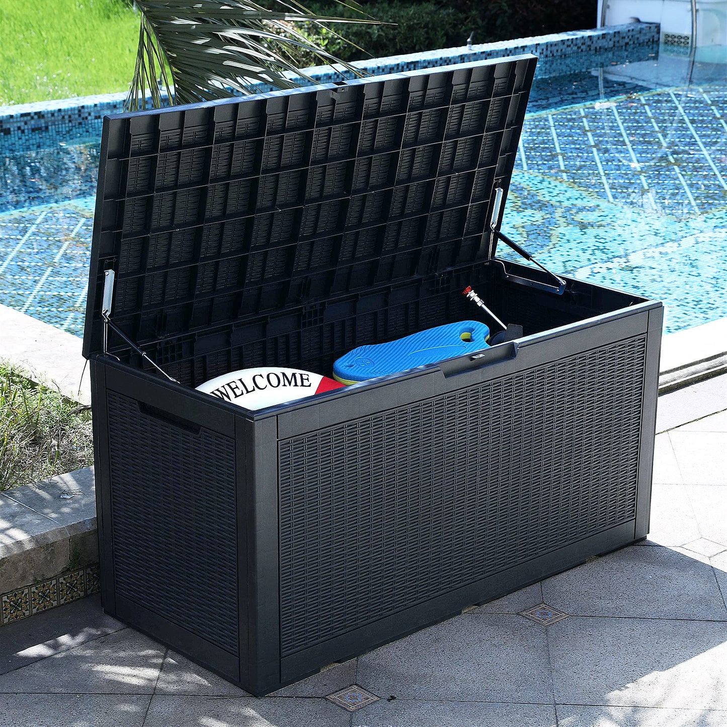 YITAHOME 100 Gallon Large Deck Box, Outdoor Resin Storage Boxes for Patio Furniture, Outdoor Cushions, Garden Tools, Water Resistant and Lockable