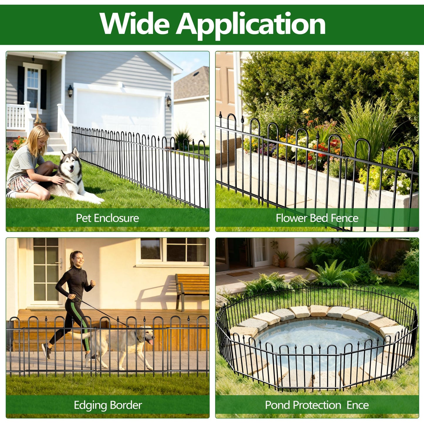 24.3ft(L) x 24in(H) 10 Panels Metal Rustproof Decorative Garden Fence, No Dig Animal Barrier Fence, Outdoor Border Fence Panels with Ground Stake, for Pets, Flower Bed, Yard, Patio