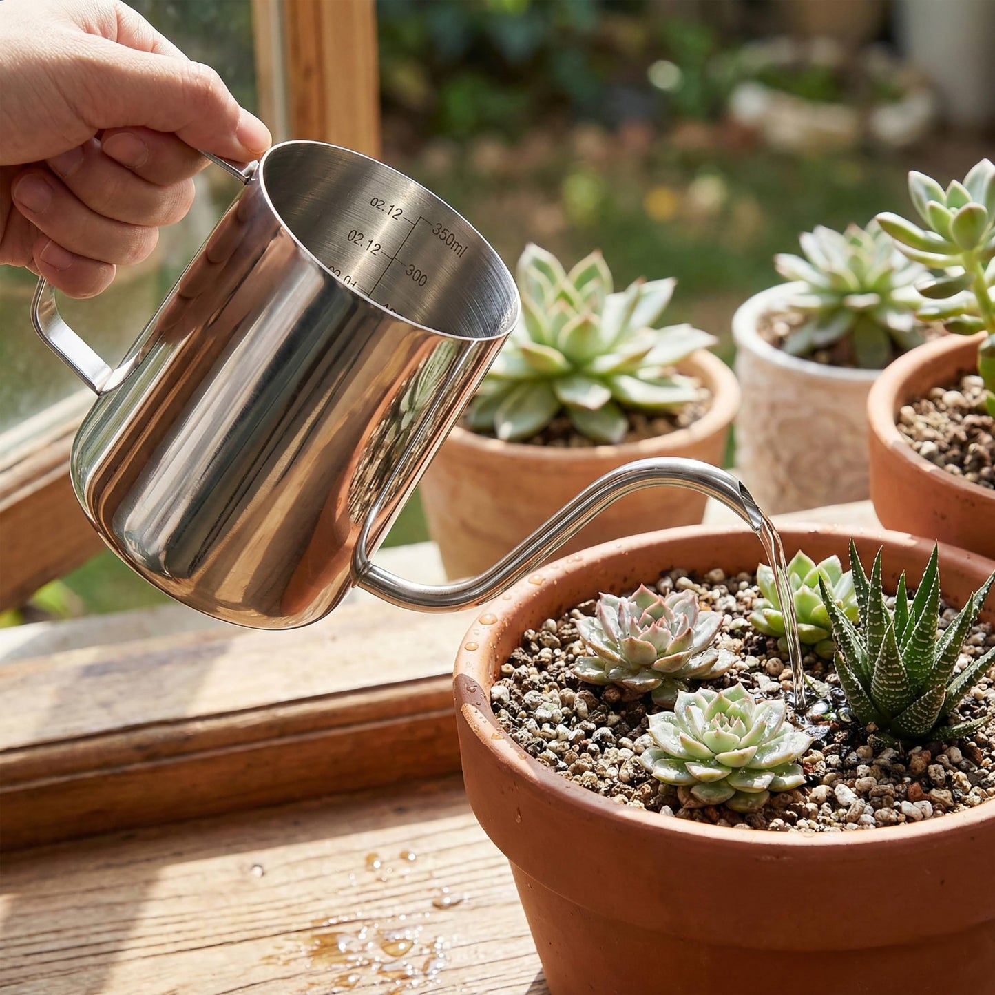 Small Watering Can, OLULU 12oz (350ml) Stainless Steel Indoor Watering Can with Long Spout, Mini Watering Can for Houseplants, Desk & Home Plants