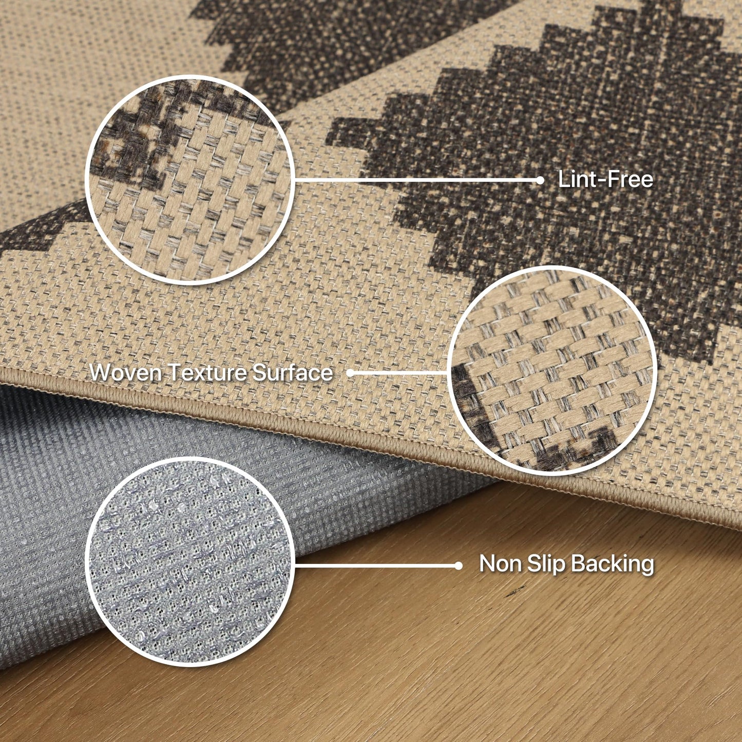 GENIMO Indoor Outdoor Area Rug 5'x8', Checkered Easy Jute Rug Machine Washable, Easy-Cleaning, Non Slip Geometric Outdoor Carpet for Patio, Living Room, Backyard, Porch, Deck, Balcony