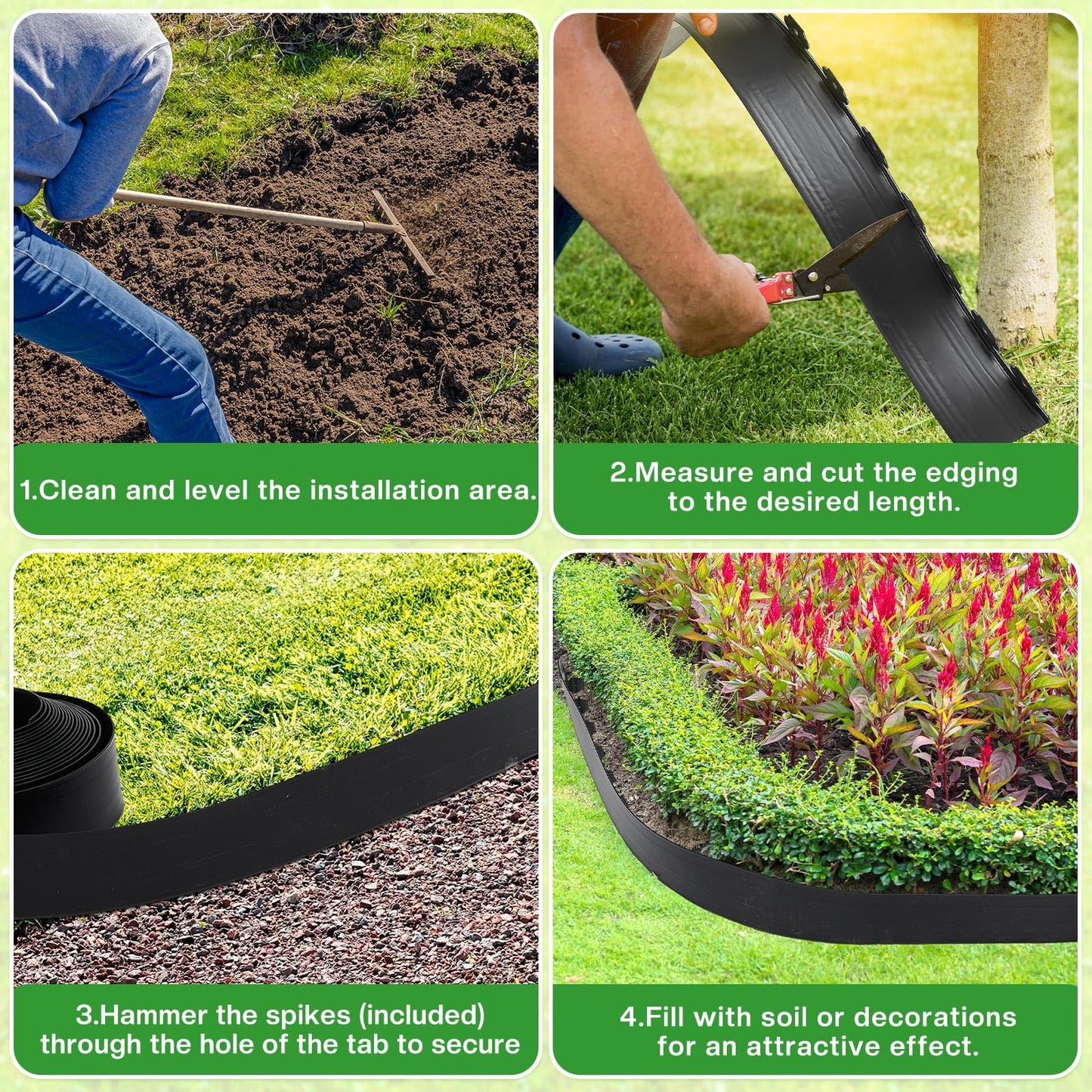 Sasylvia 6'' x 50' Landscape Edging Kit Plastic Garden Edging Border Include 45 Anchoring Spikes for Lawn Garden Grass Yard Home School, Black
