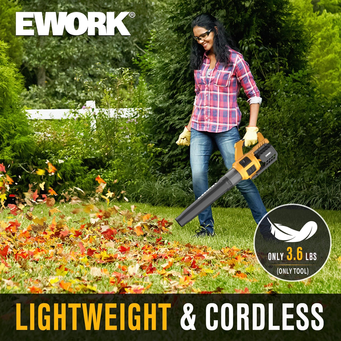 EWORK Cordless Leaf Blower, 21V Electric Handheld Blower with 2X 3.0Ah Batteries & Fast Charger, 550CFM 150MPH Lightweight 3.2Lbs for Lawn Care Yard Patio Cleaning