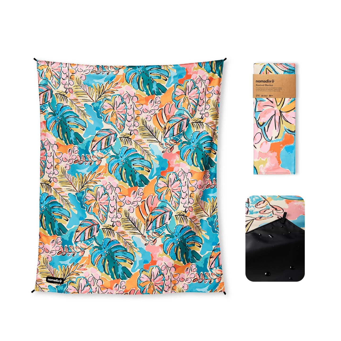 Nomadix Festival Blanket - Perfect for Picnics, Camping, & Lawn Seating - Plush Top & Water Resistant Base - Made with Post Consumer Recycled Materials - Jungle - 60x72