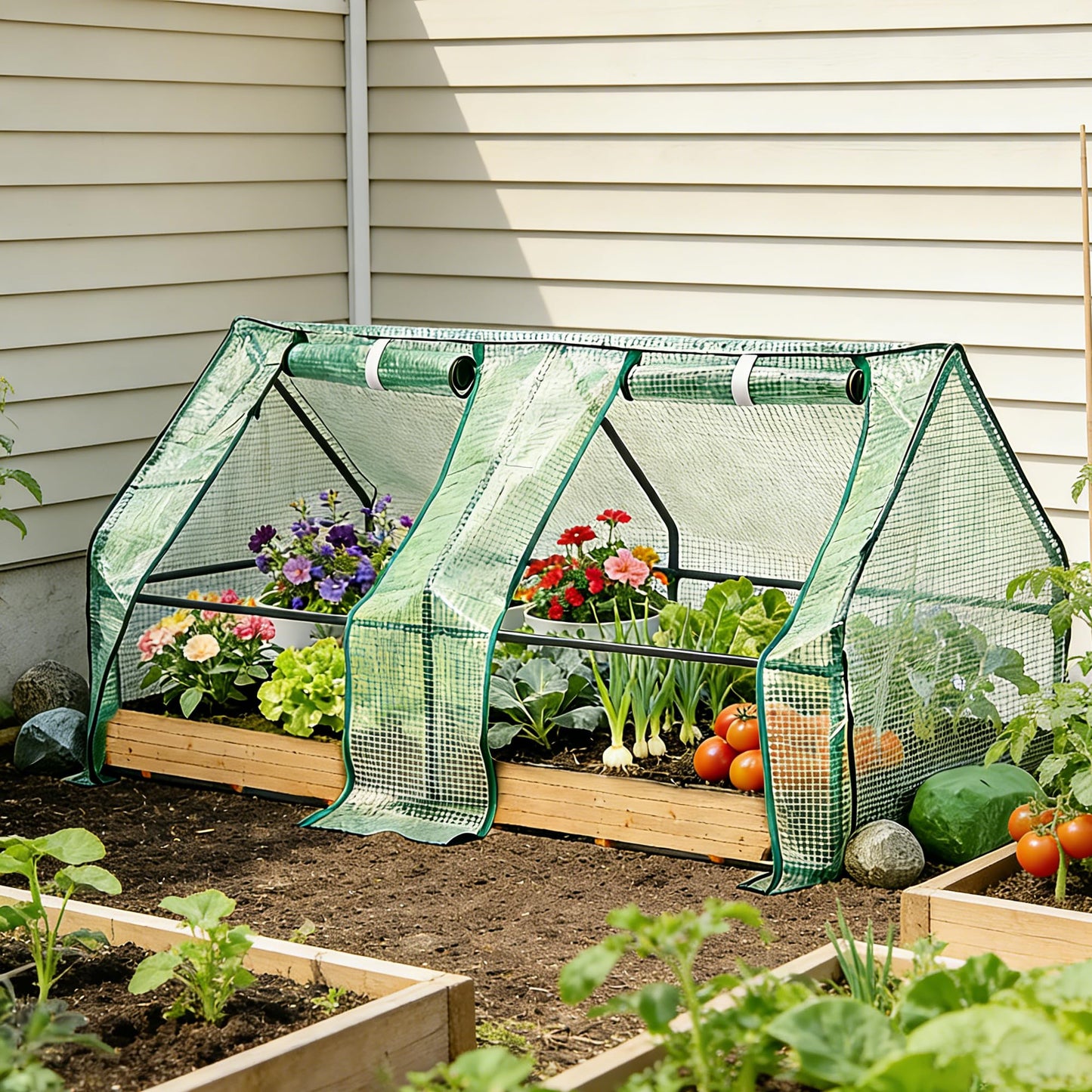 ScienGarden Mini Greenhouse 6' x 3' x 3' — Small Greenhouse with PE Cover, Portable Greenhouses for Outdoors, Roll-Up Zipper Doors for Venting, Protect Plants from Snow/Wind/Rain/Heat/Cold