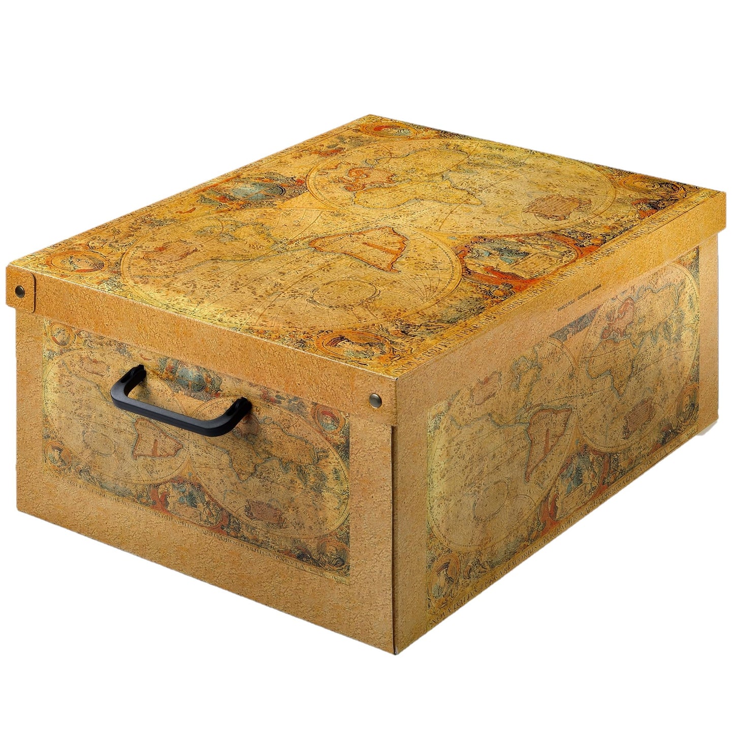 Lavatelli: Storage Box: Medium - Map - Lid & Side Handles, Decorative Cardboard Organizer, Stacks-Folds, Home-Clothes-Toys-Office, 16.5 x 12.6 x 8.3