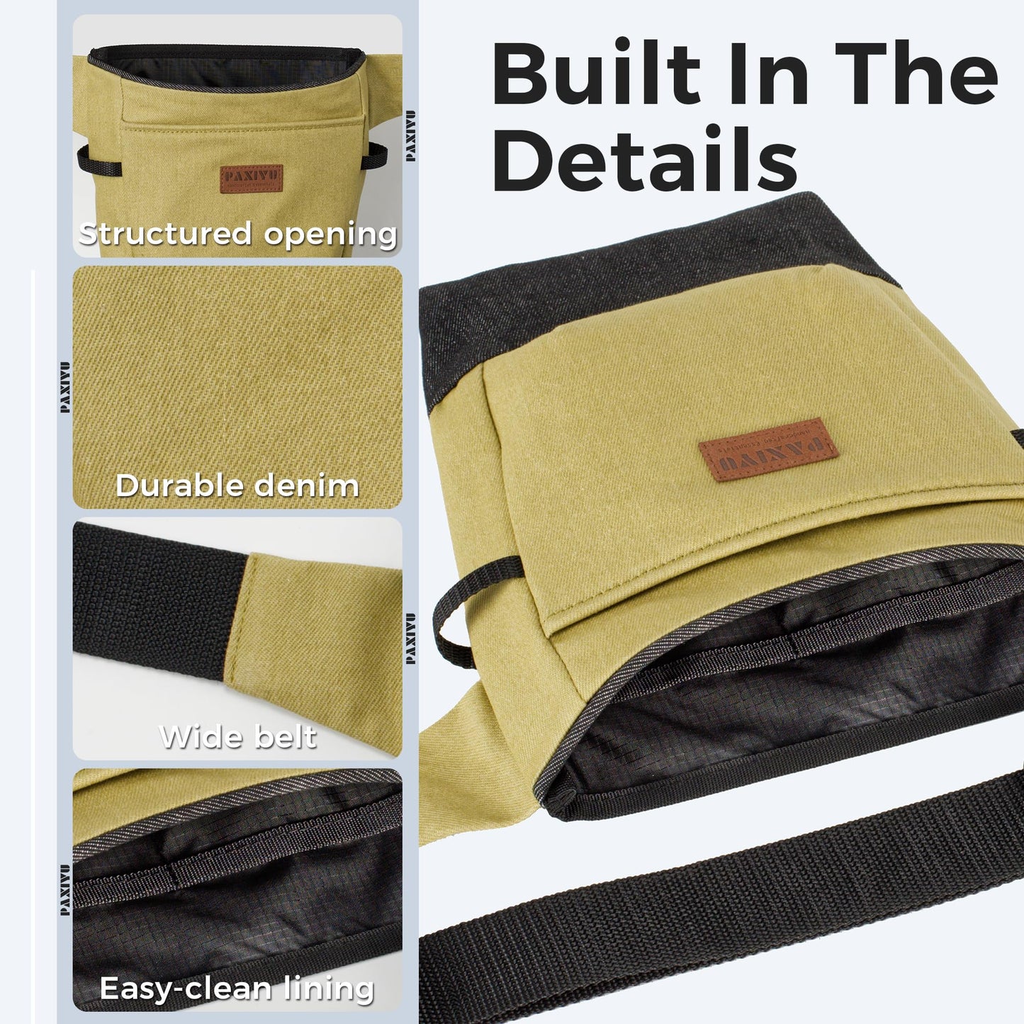 Garden Tool Belt for Women & Men, Lemon Lime Denim Garden Apron with Structured Opening, 2 Large Pockets + 2 Inner Pockets, Wide Belt Tool Pouch for Gardening, Florist & Craft