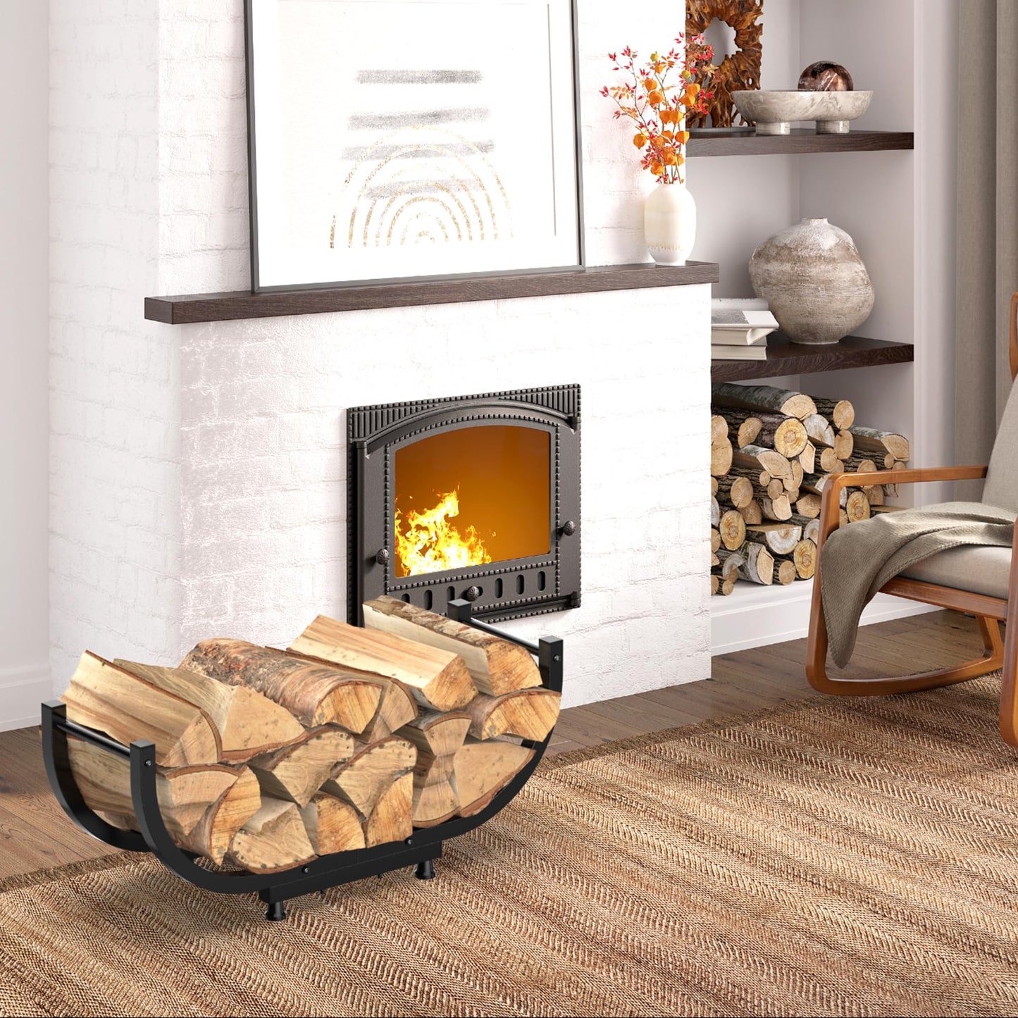 WiwiIron Firewood Rack Outdoor, 29 inch, Firewood Storage Holder Indoor, Log Holders for Firewood