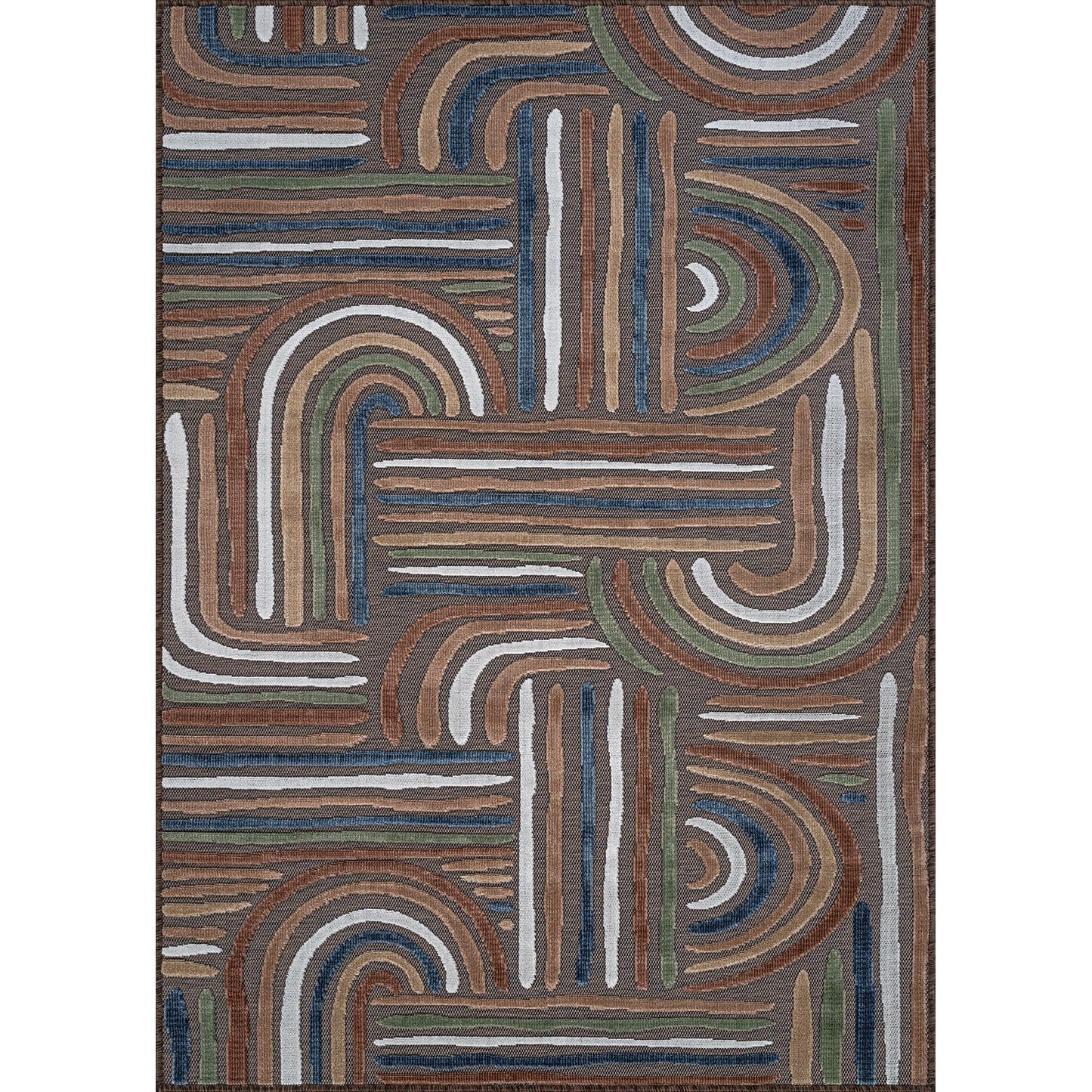 CAMILSON Indoor Outdoor Rug, Brown 8x10 Geometric Arch Striped Area Rugs for Patio and Home Areas, Easy-Cleaning Non-Shedding Living Room, Garden and Deck Washable Outside Carpet (8 x 10)