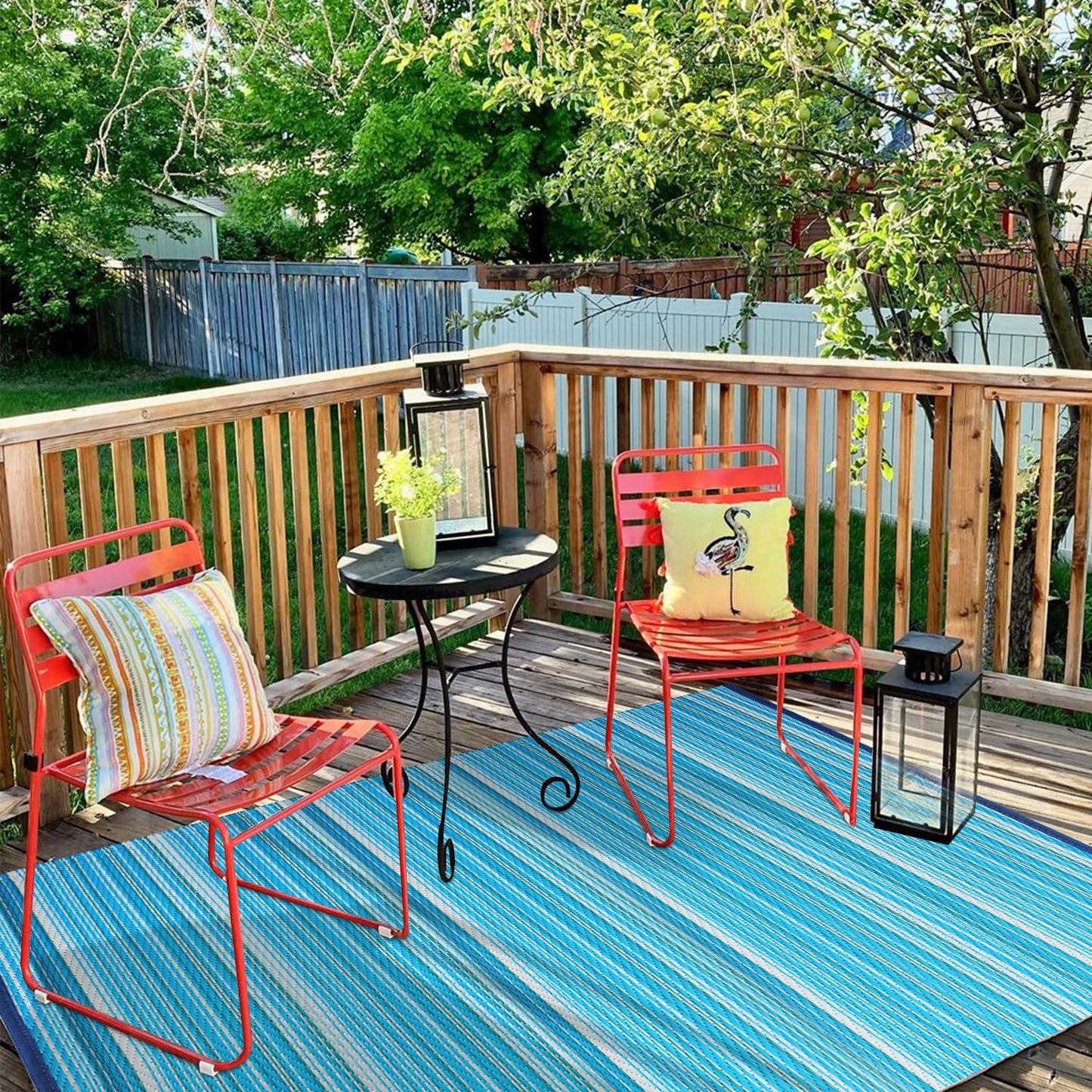 Wefavor Outdoor/Indoor Rug Plastic Straw Rug Waterproof Portable Outdoor Mat, Easy to Clean and Fold, Perfect for Garden, Patio, Picnic, Decking-（Blue，6x9Ft）