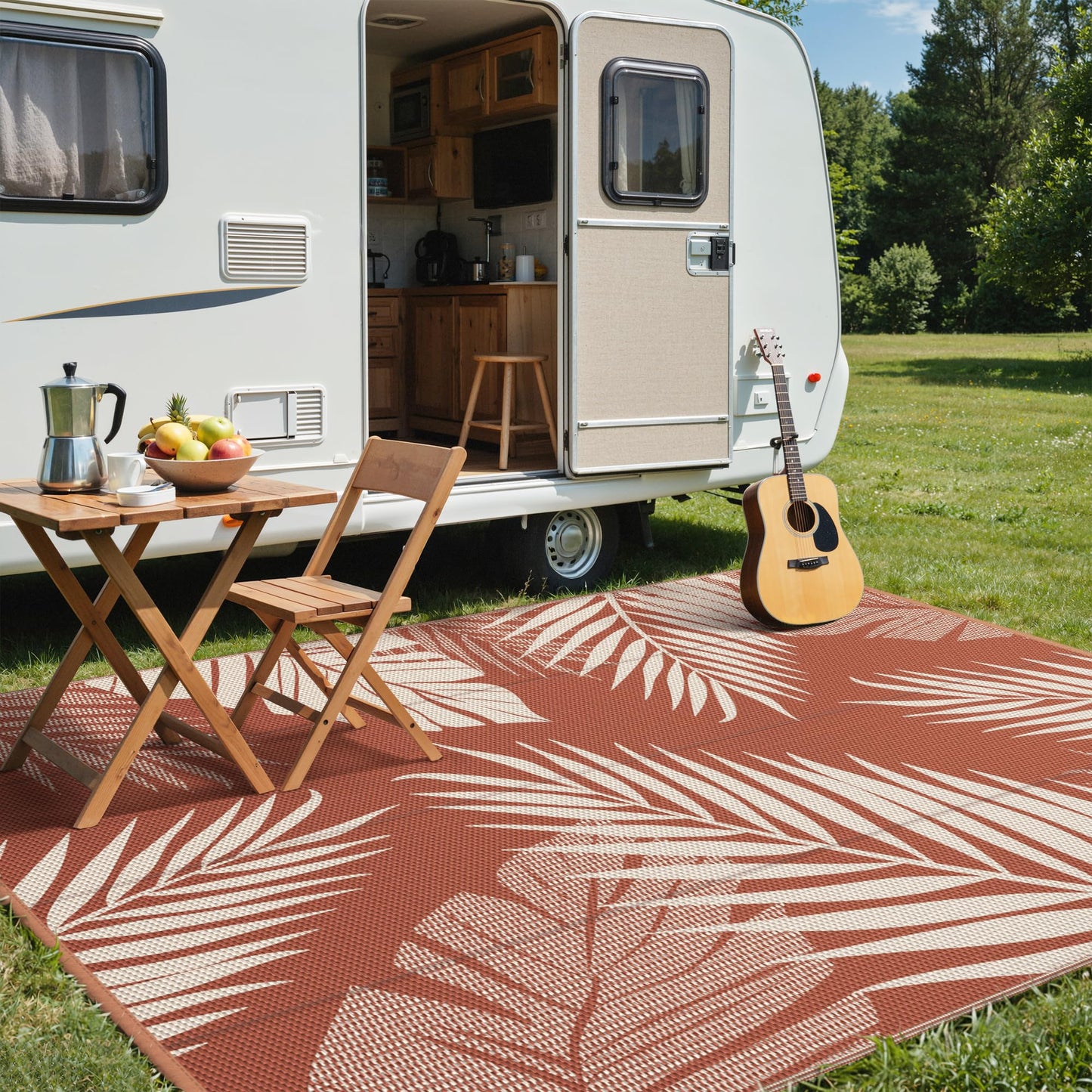 GENIMO Outdoor Rug 8' x 10' Waterproof for Patios Clearance, Reversible Plastic Straw Camping Carpet, Large Area Rugs Mats for RV, Picnic, Backyard, Deck, Balcony, Porch, Beach, Brick&Red