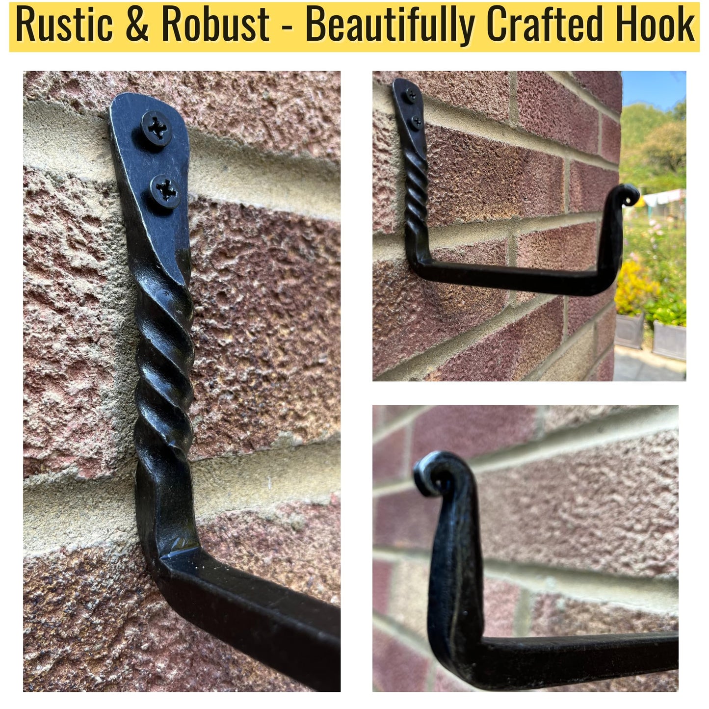 Unique Hand Crafted Pair of 2 Wall Hooks. Real Heavy Duty 50kgs Tested Wall Hooks for Garage, Garden Wheel Barrow, Heavy ladders, Bicycles