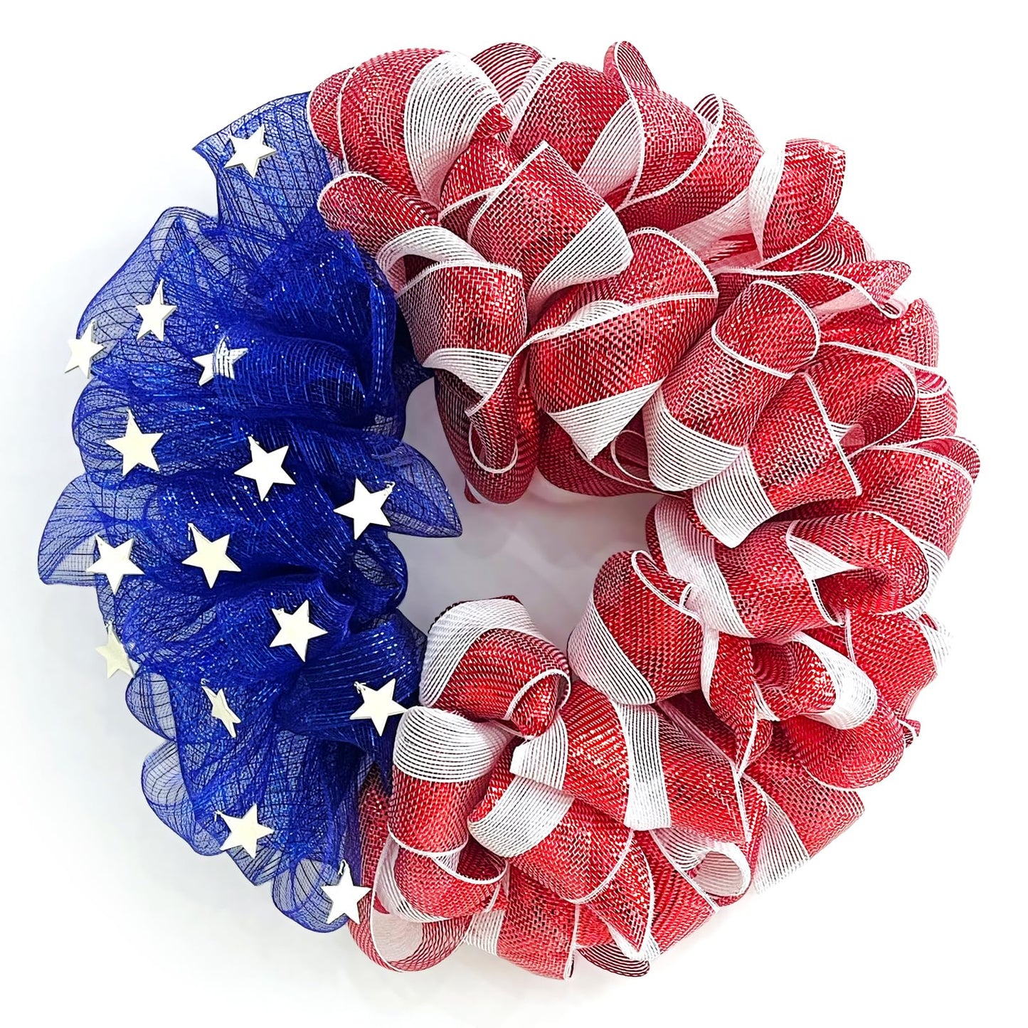 26 Inch Mesh Patriotic Front Door Wreath, 4th July Independence Day Wreath for Summer America Patriotic Flag Burlap Farmhouse Decor, Memorial Day Americana Front Window Hanging Decor
